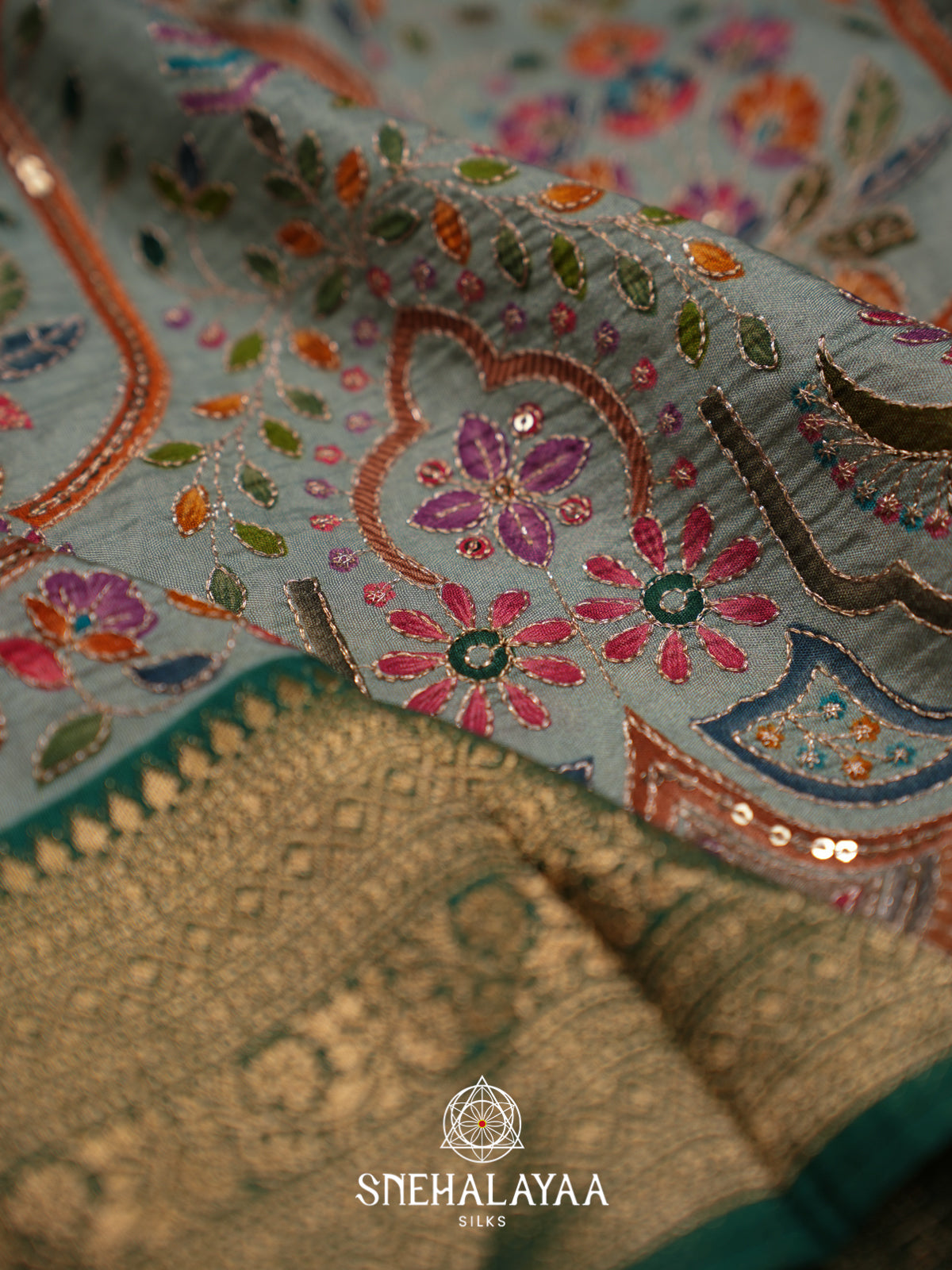 Greenish Grey  Banaras Saree