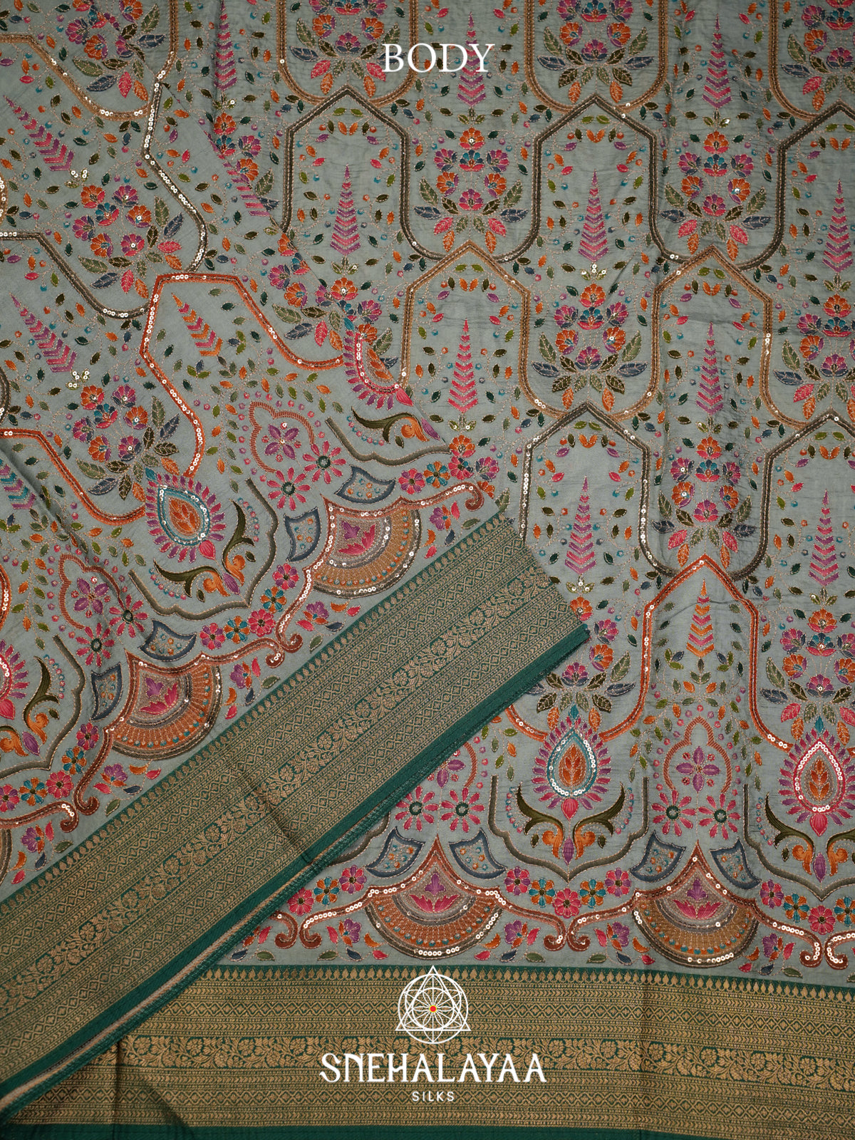 Greenish Grey  Banaras Saree