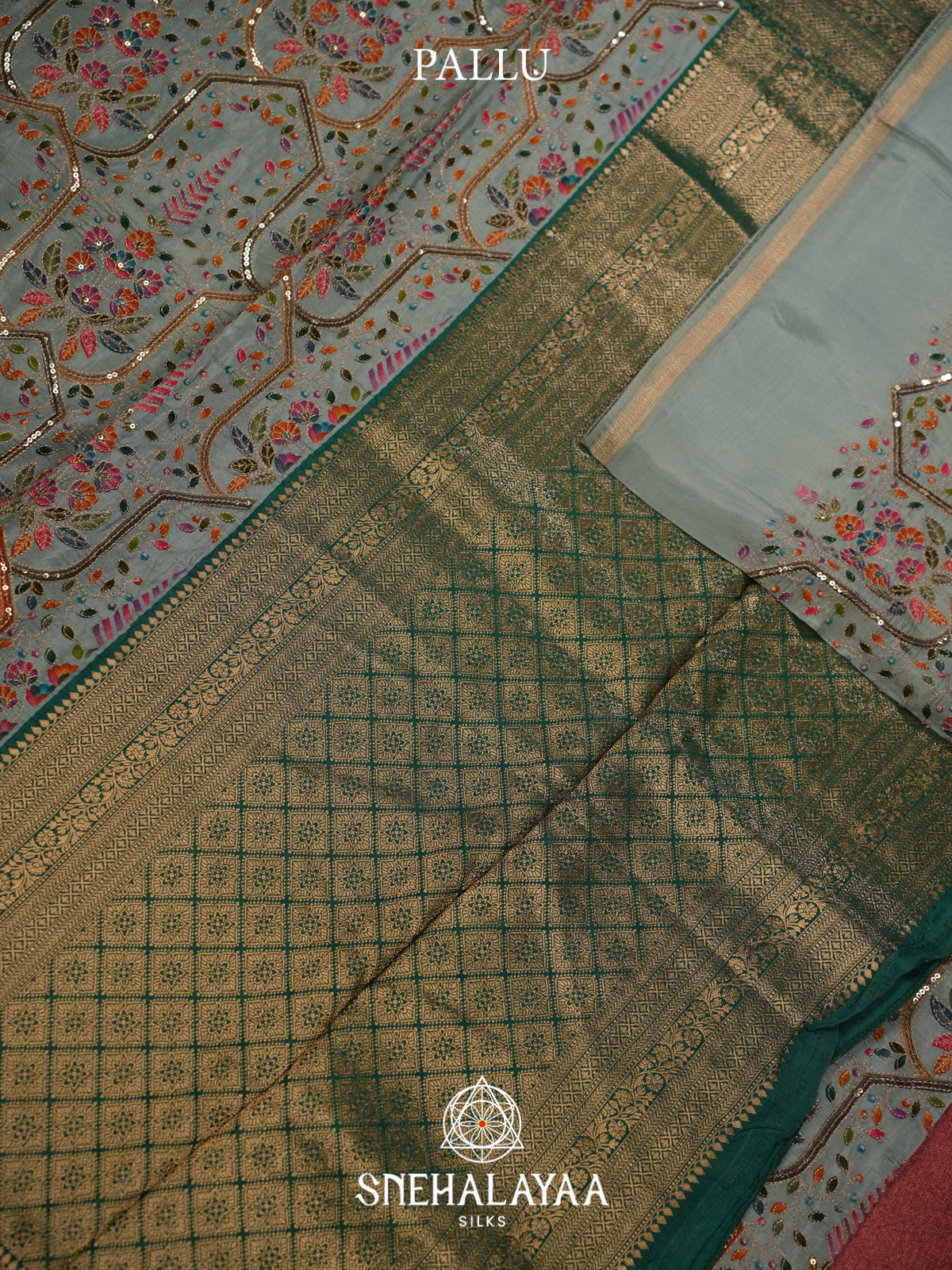 Greenish Grey  Banaras Saree