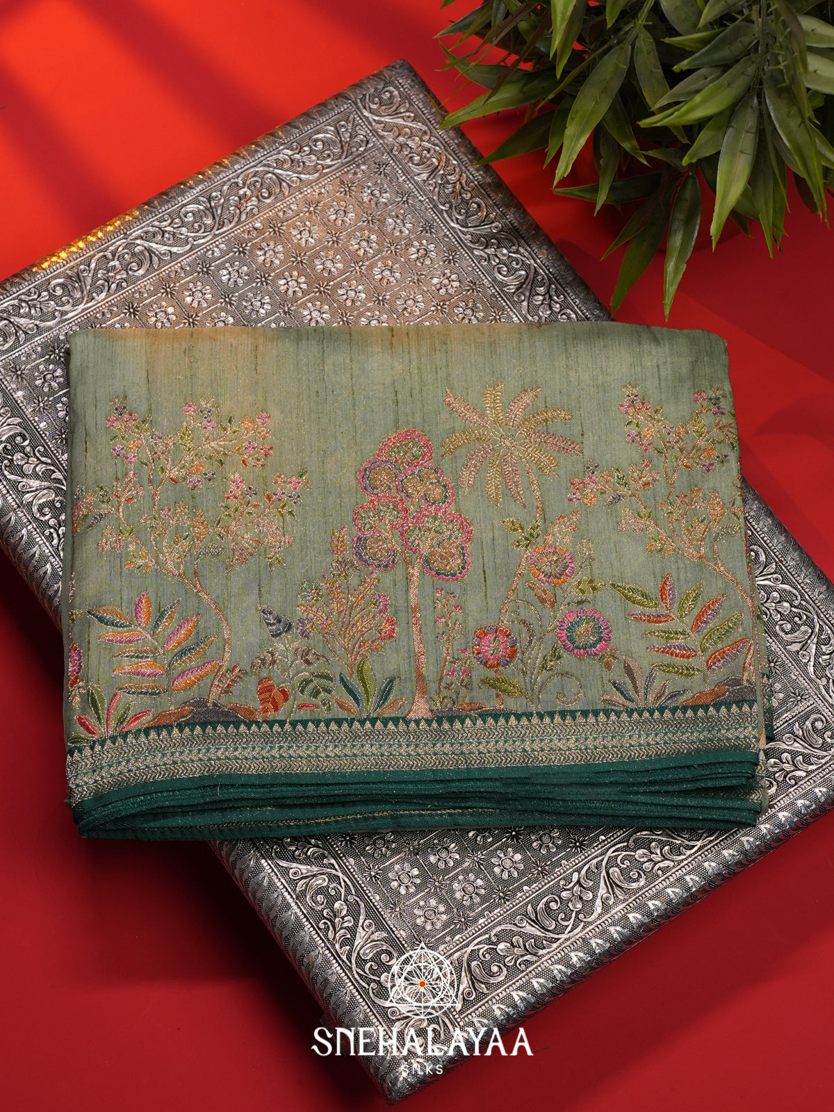 Olive Green Banaras Saree