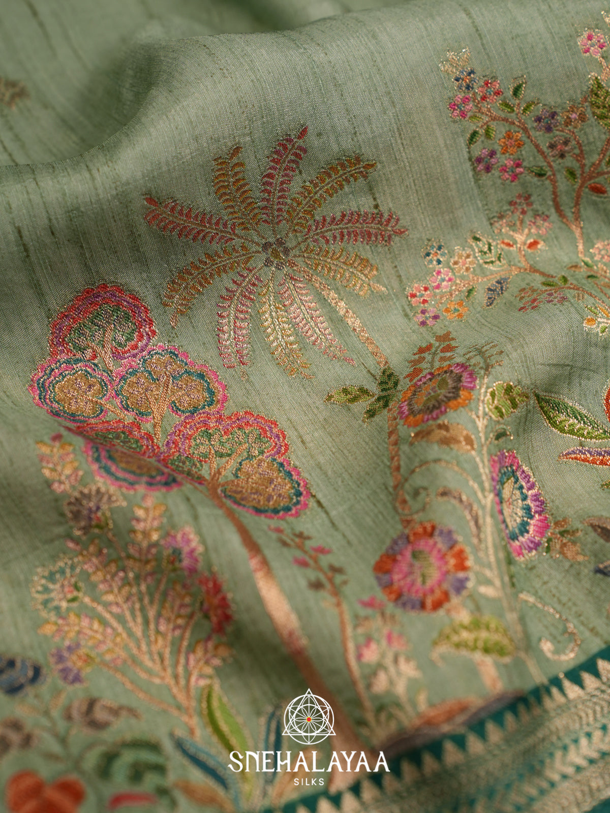 Olive Green Banaras Saree