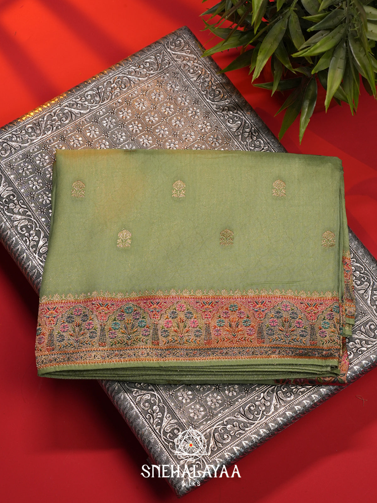 Olive Green Banaras Saree