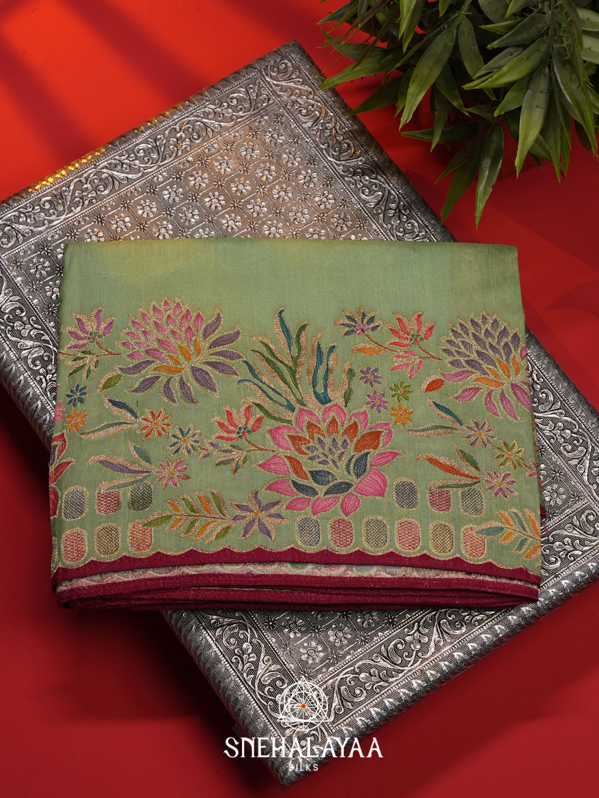 Olive Green Banaras Saree