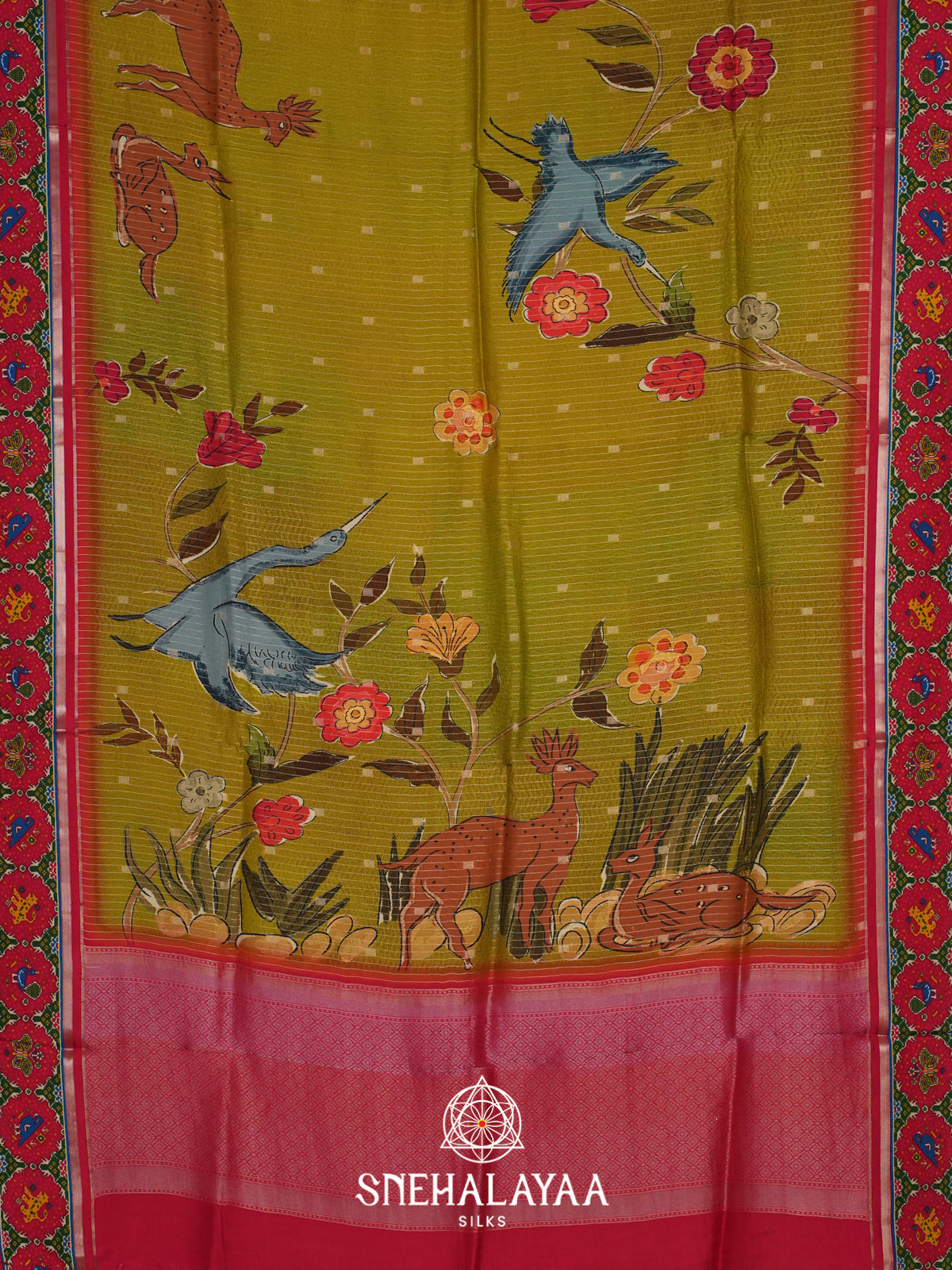 Olive Green  Semi Crepe Silk Saree
