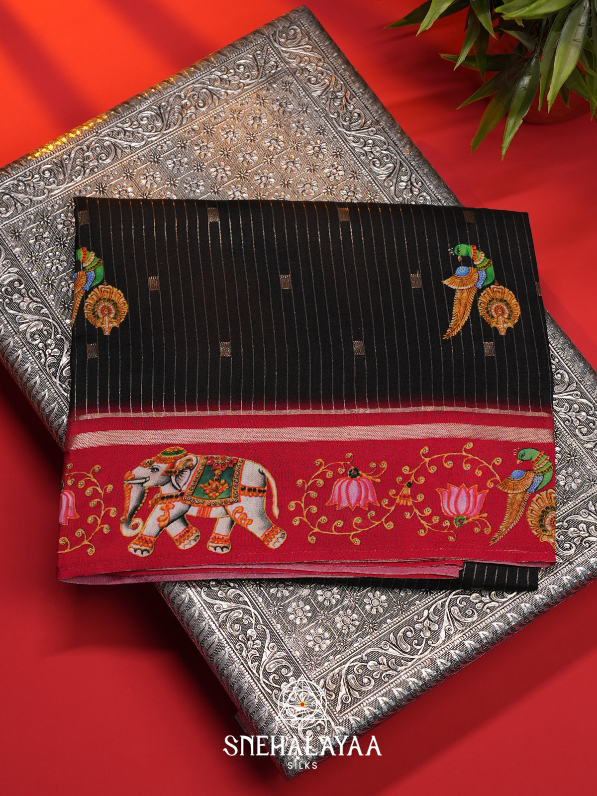 Black  Semi Crepe Silk Saree