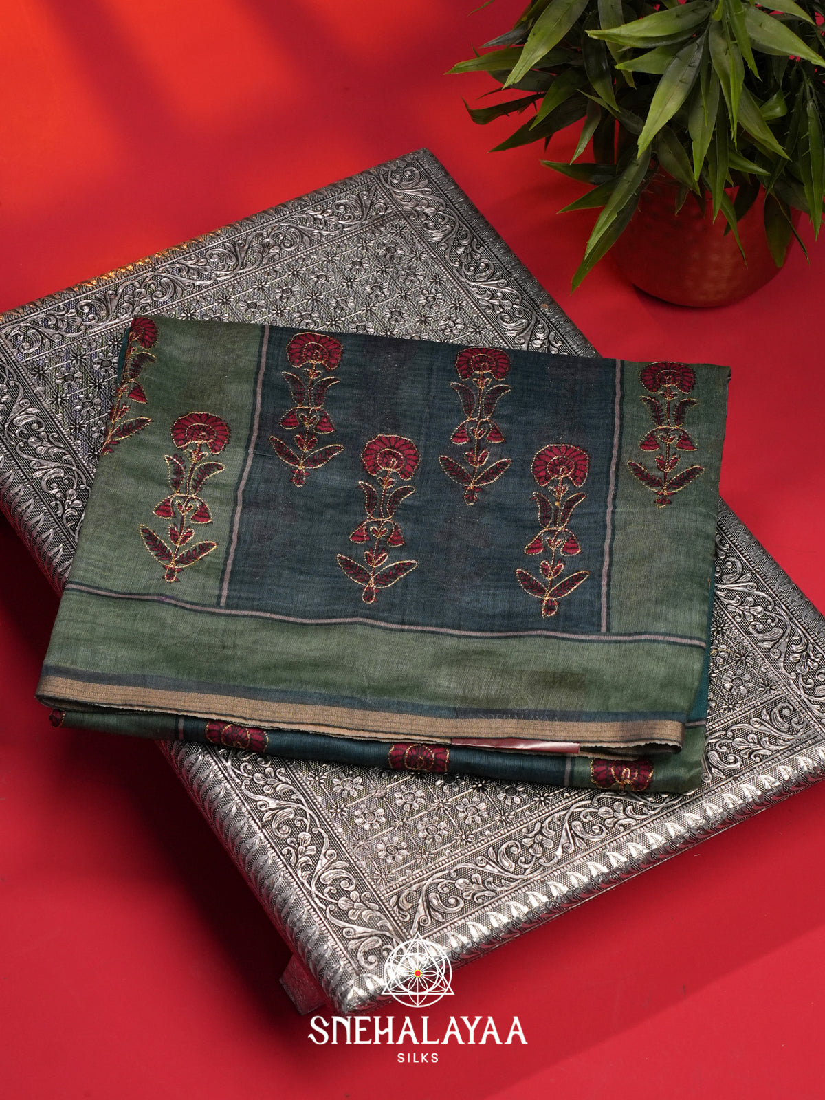 Ash Green Chanderi Saree