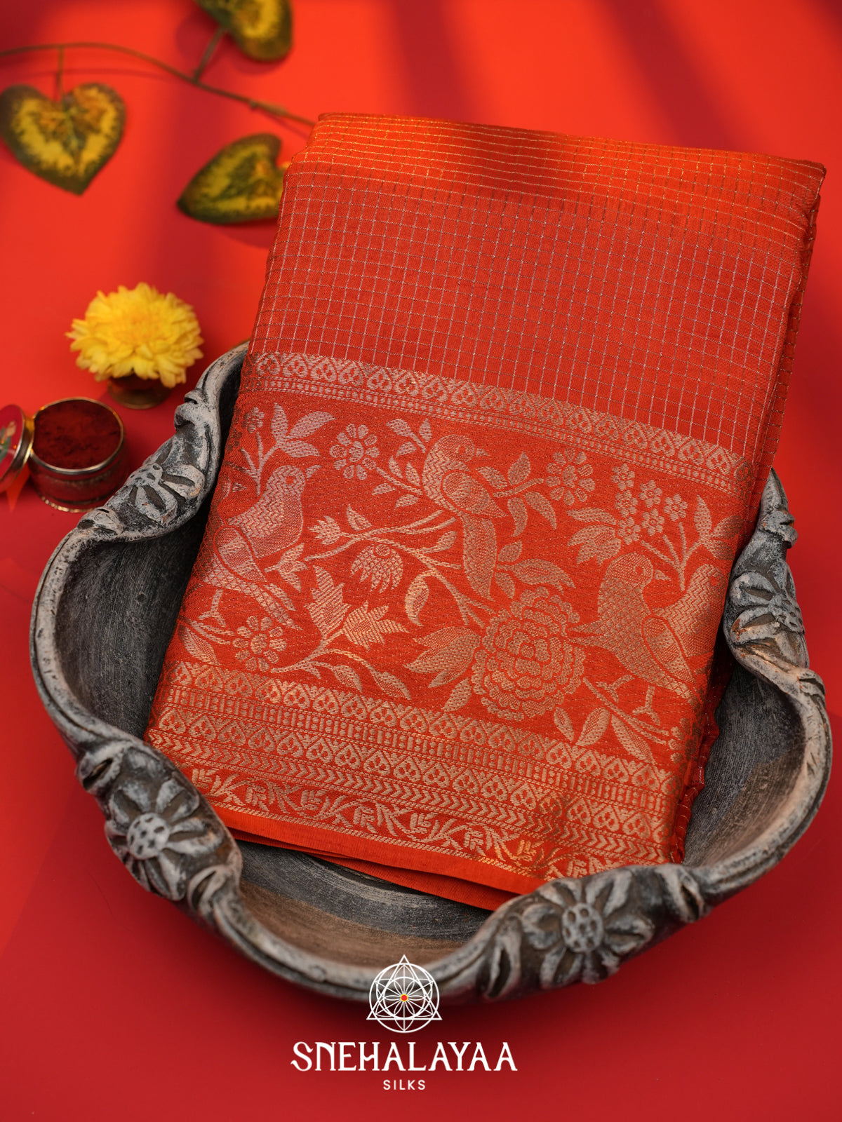 Orange  Banarasi Saree