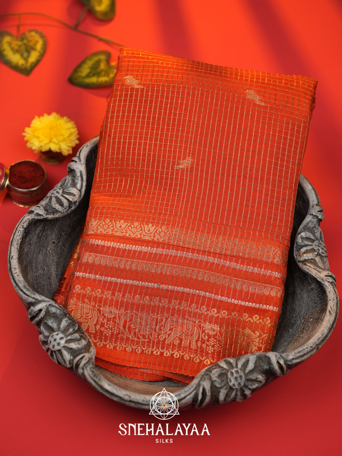 Orange  Banarasi Saree