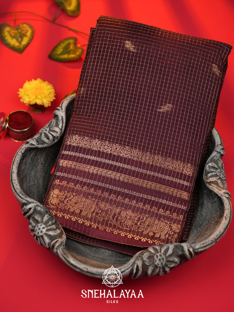 Burgundy  Banarasi Saree