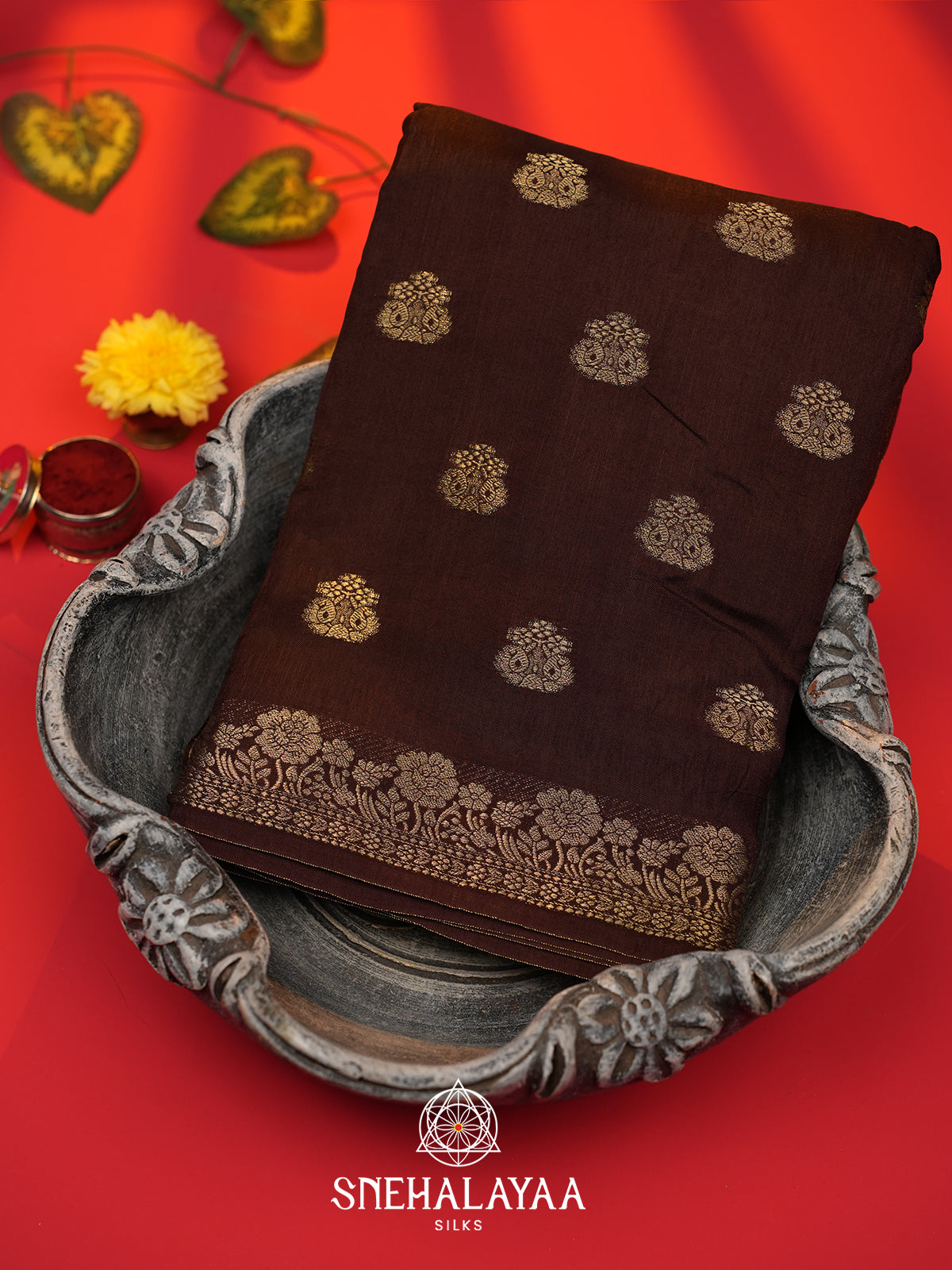Burgundy  Banarasi Saree