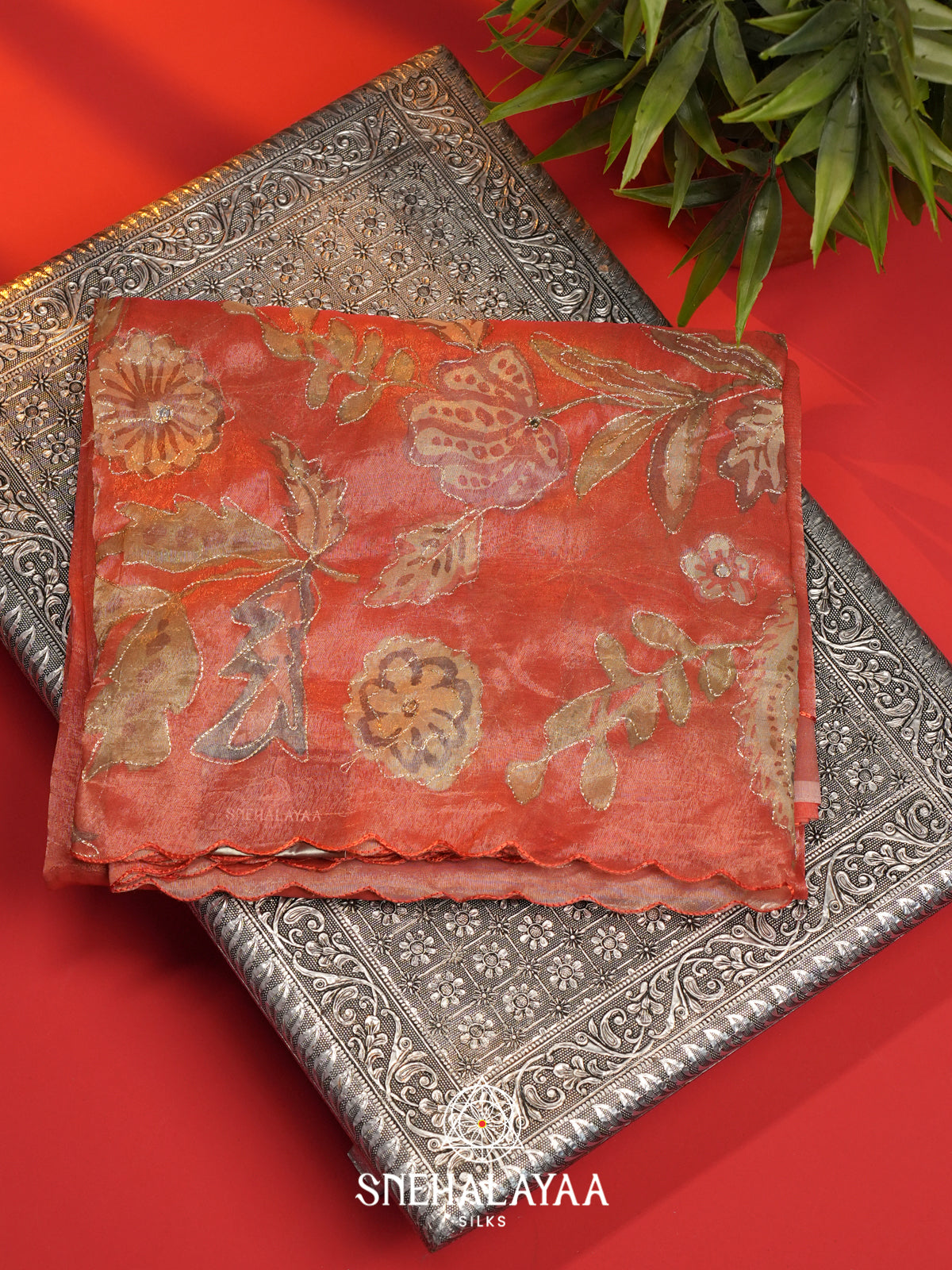 Tomatto Red  Tissue Saree