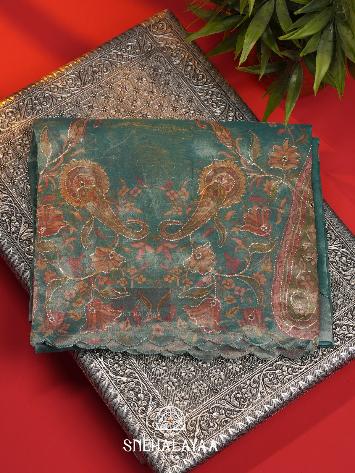 Sea Green Tissue Saree