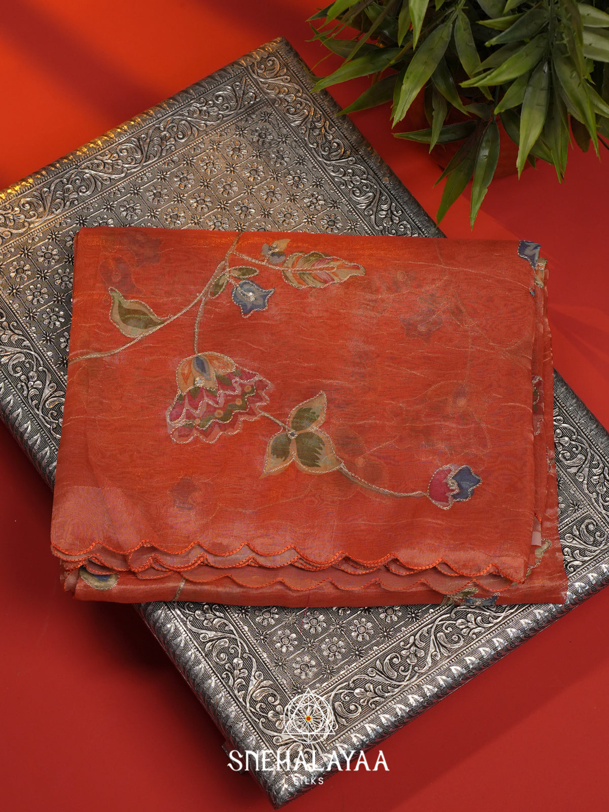 Tomatto Red  Tissue Saree