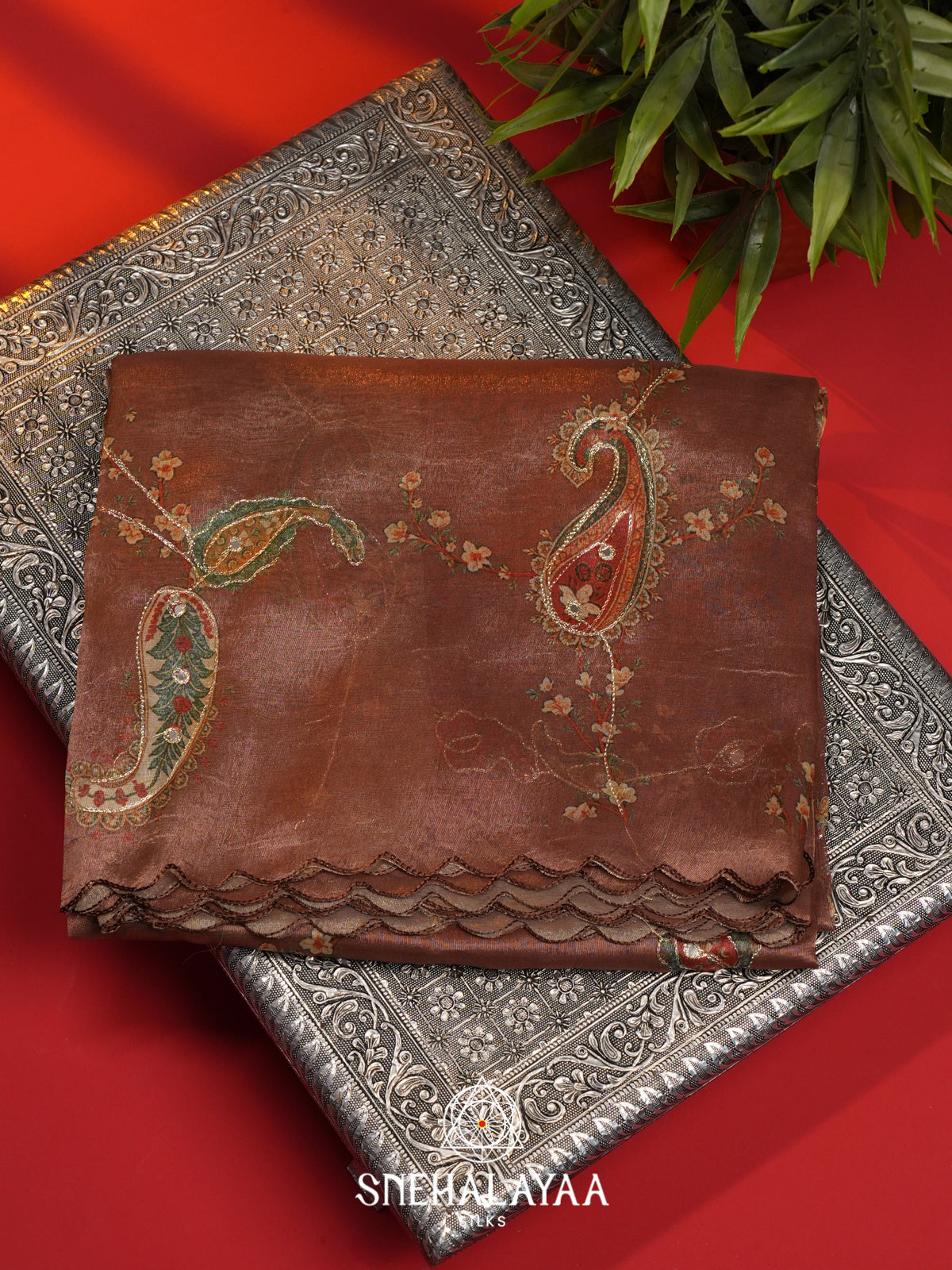 Brown Tissue Saree