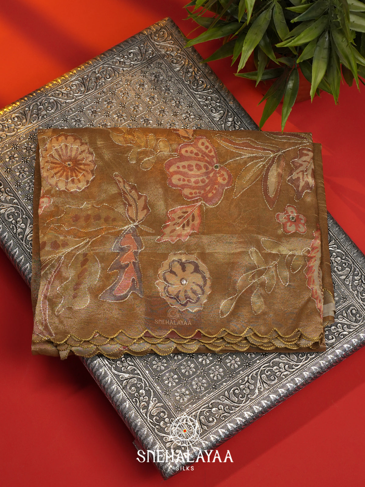 Brown Tissue Saree