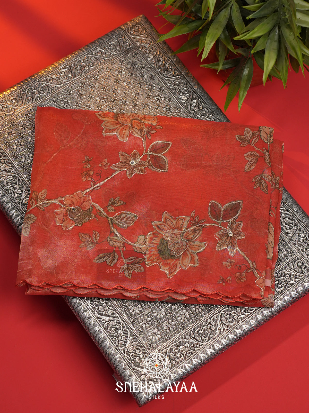 Red Tissue Saree