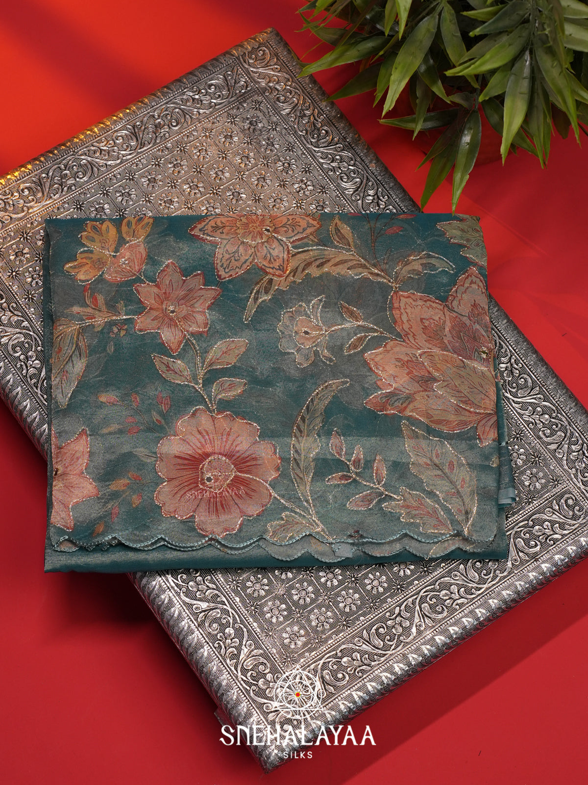 Sea Green Tissue Saree