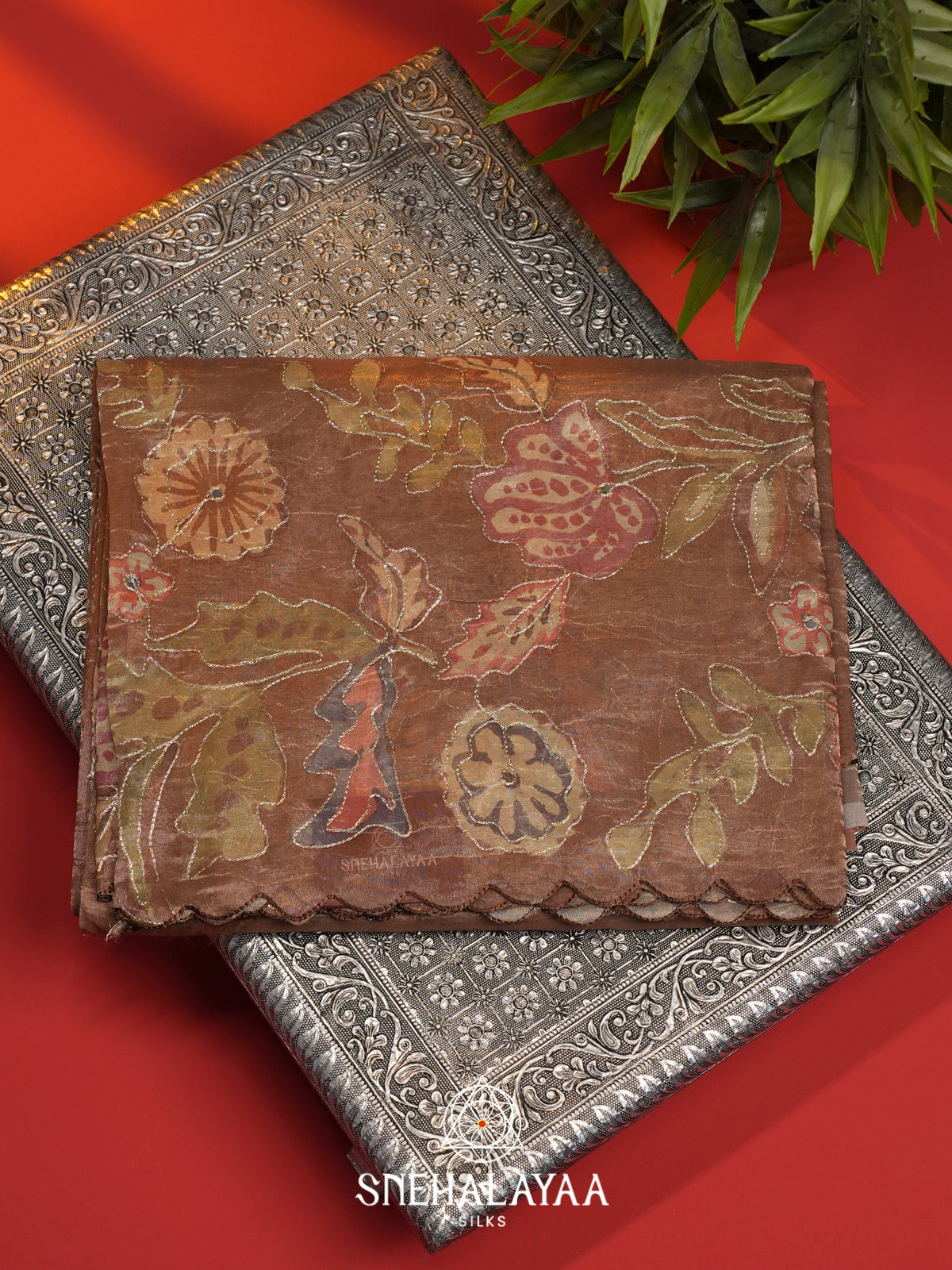 Brown Tissue Saree