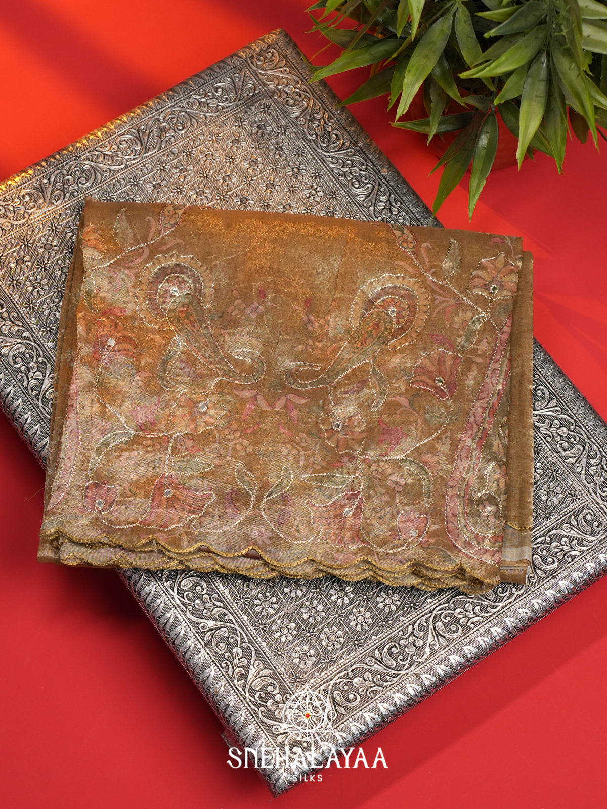 Brown Tissue Saree