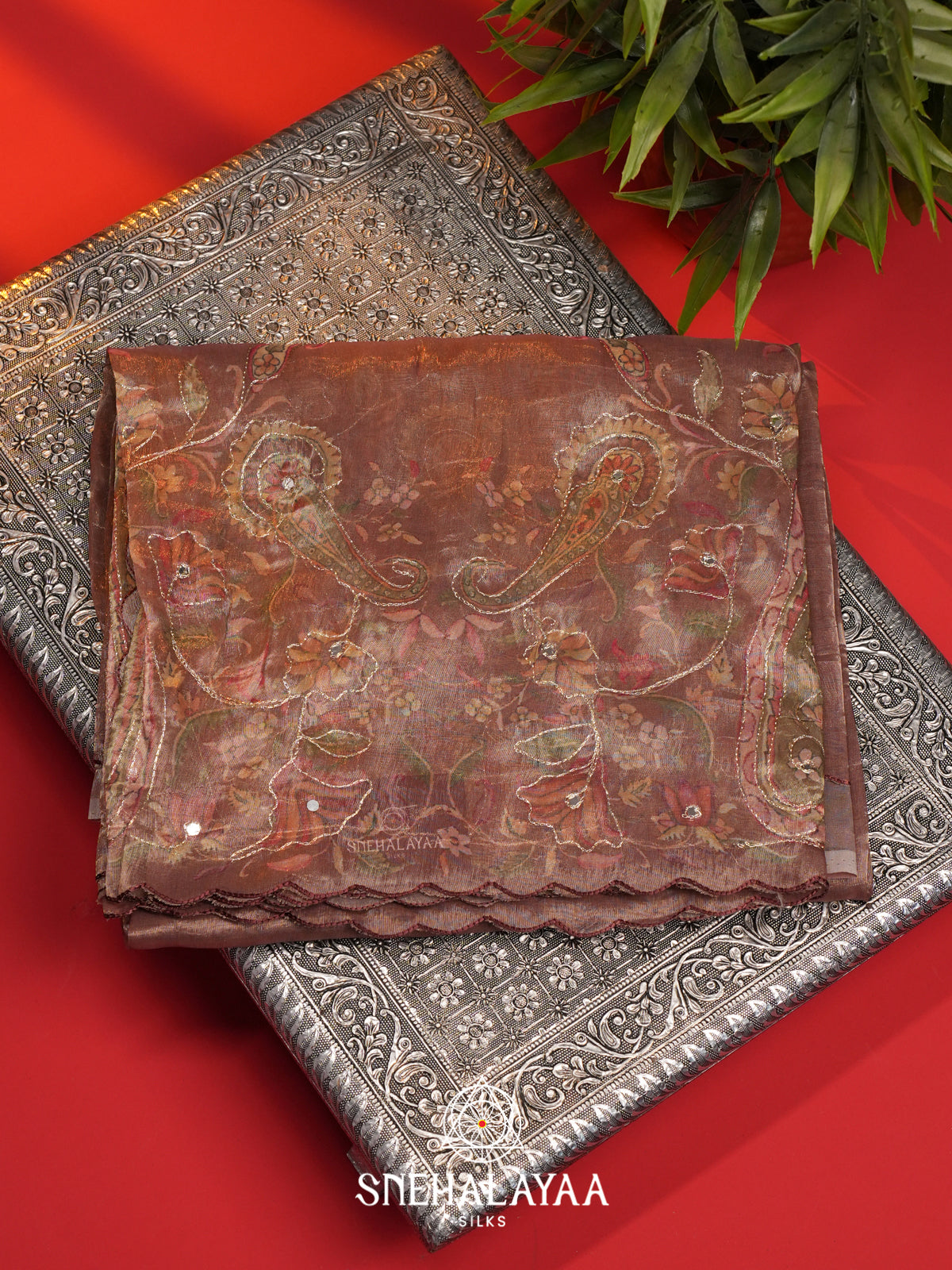 Brown Tissue Saree