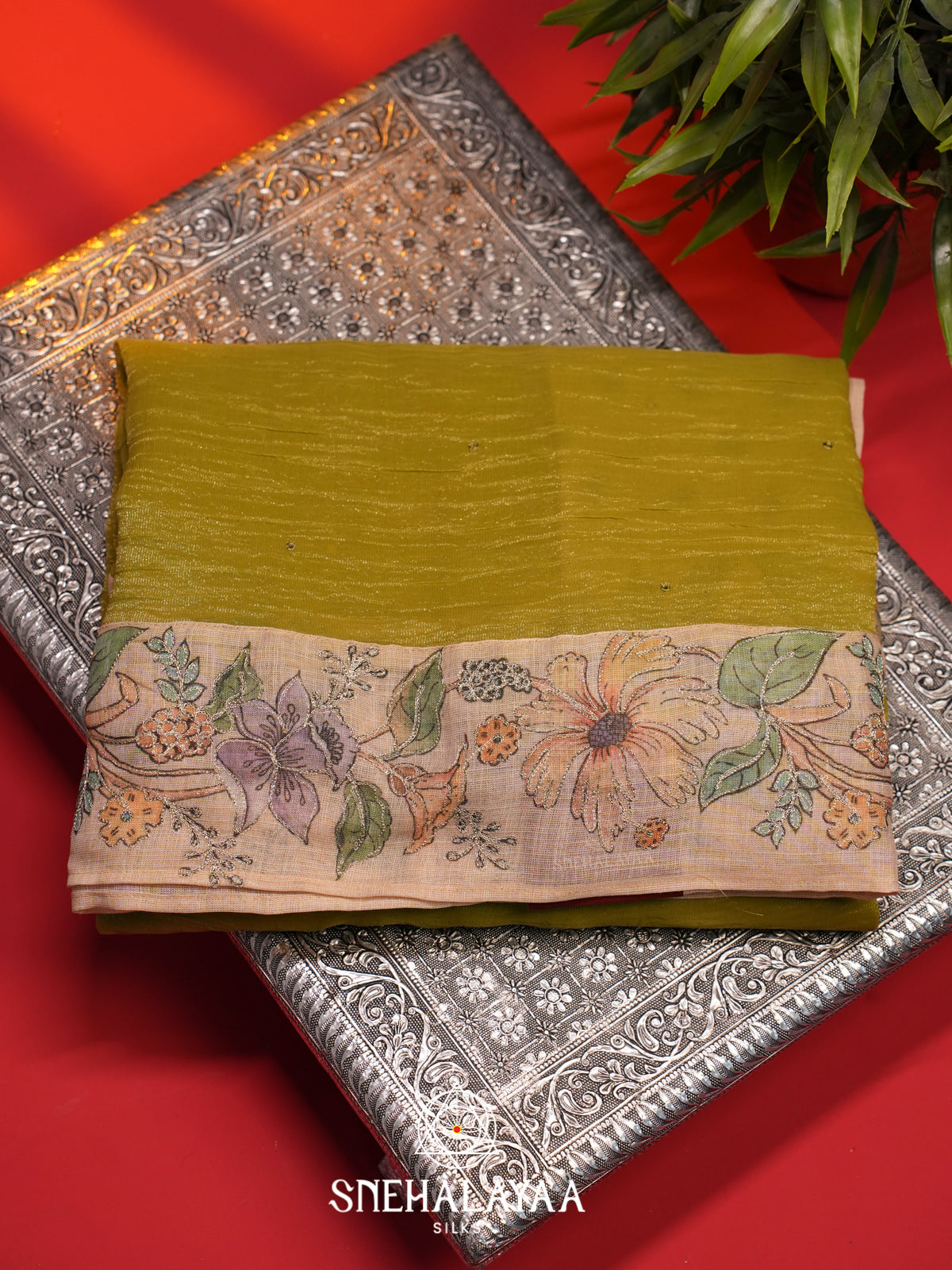 Olive Green  Tissue Saree