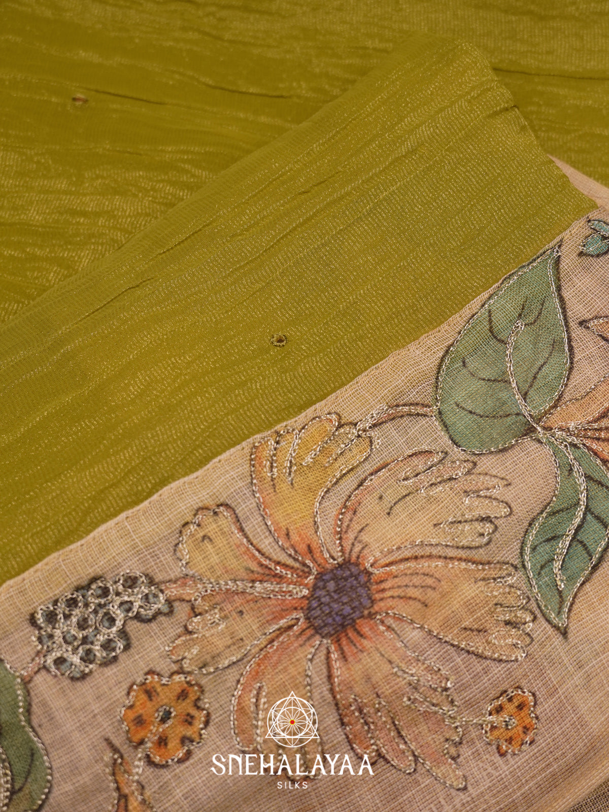 Olive Green  Tissue Saree