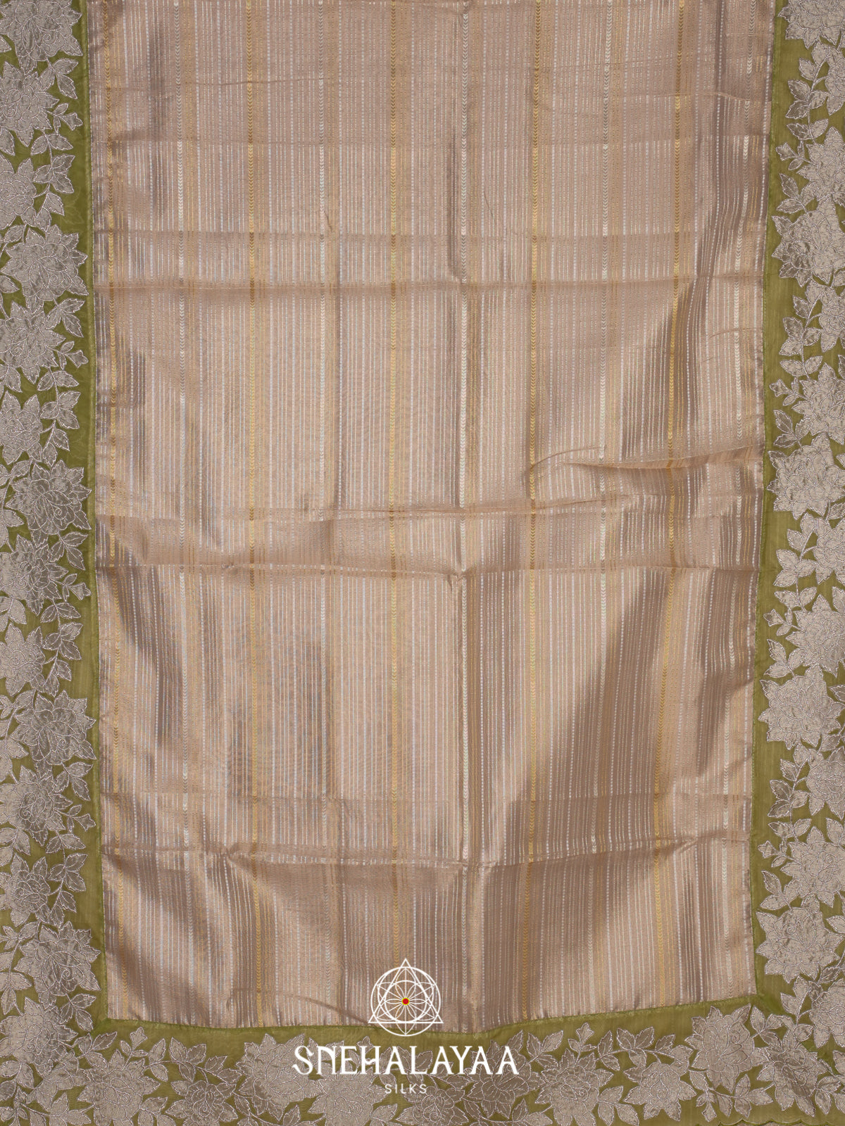 Cream with Olive Green  Tissue Saree