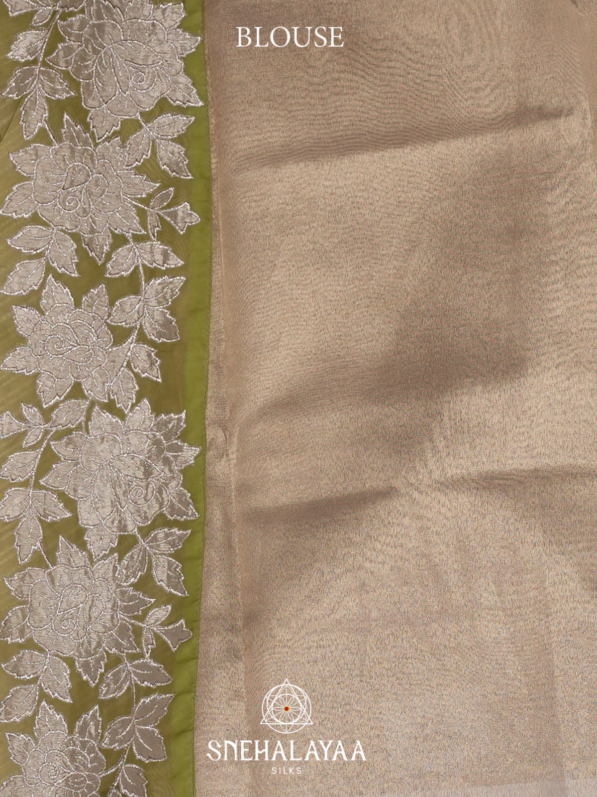 Cream with Olive Green  Tissue Saree