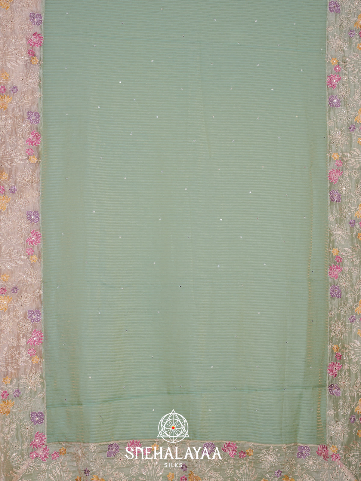 Mint Green Embroidery  Organza Saree