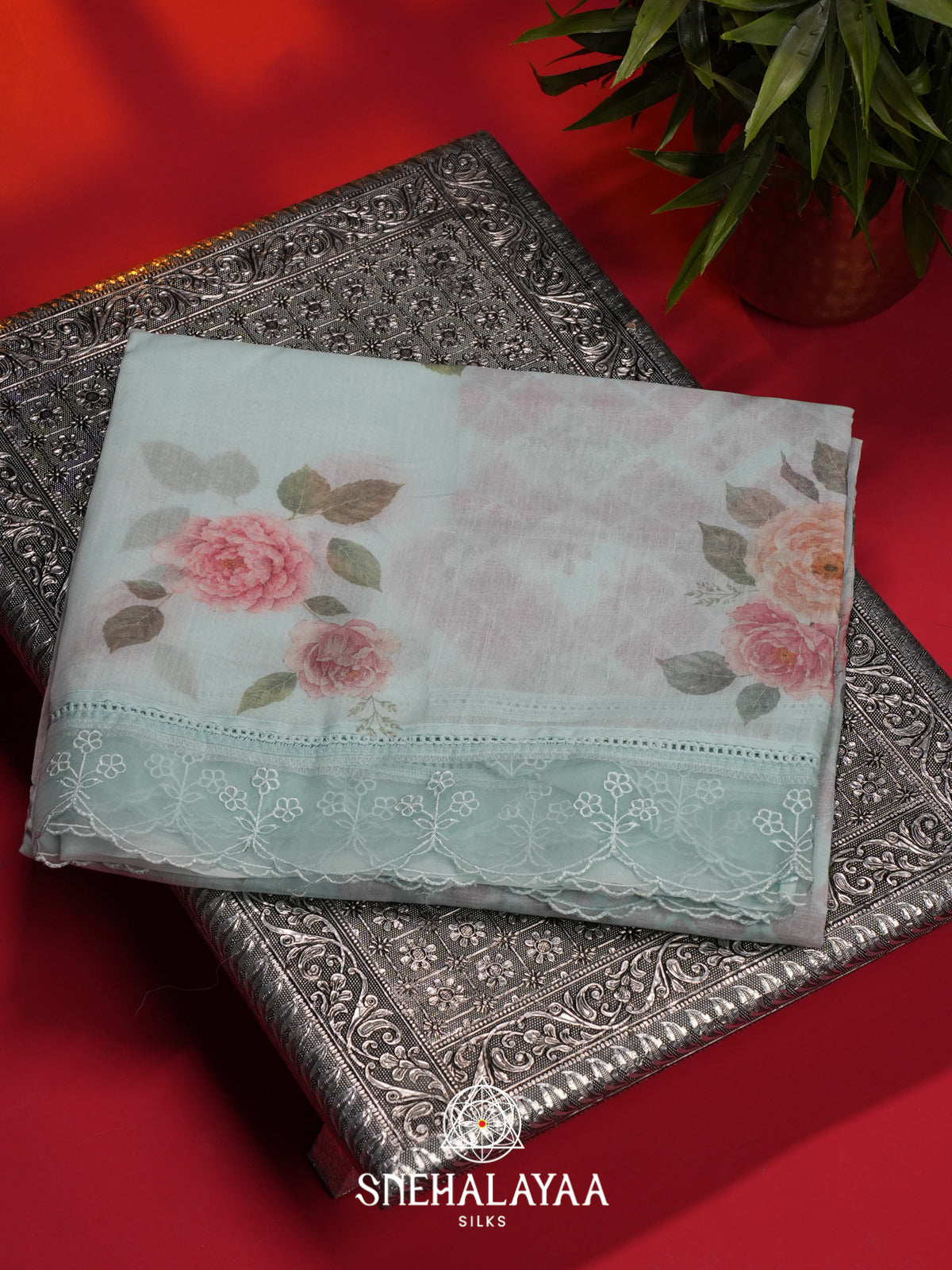 Ice Blue Linen Saree