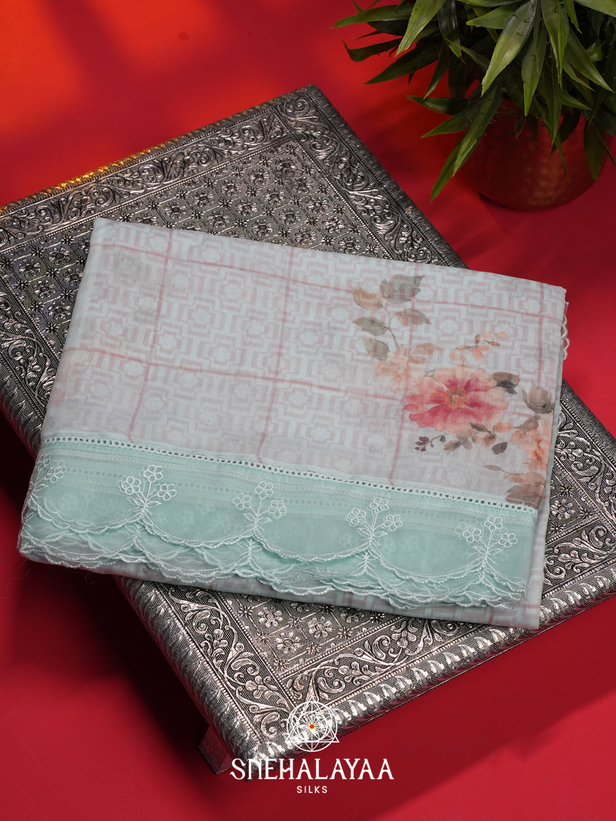 Ice Blue Linen Saree