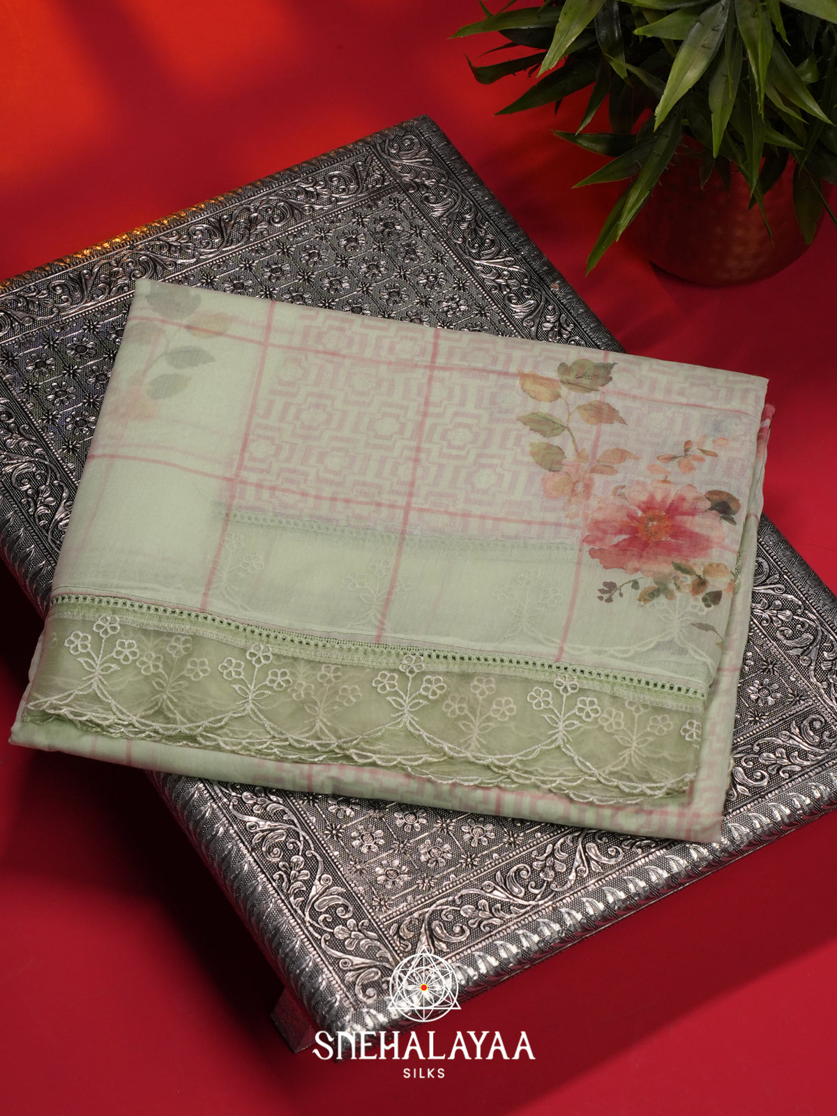 Pistachio Green  Linen Saree