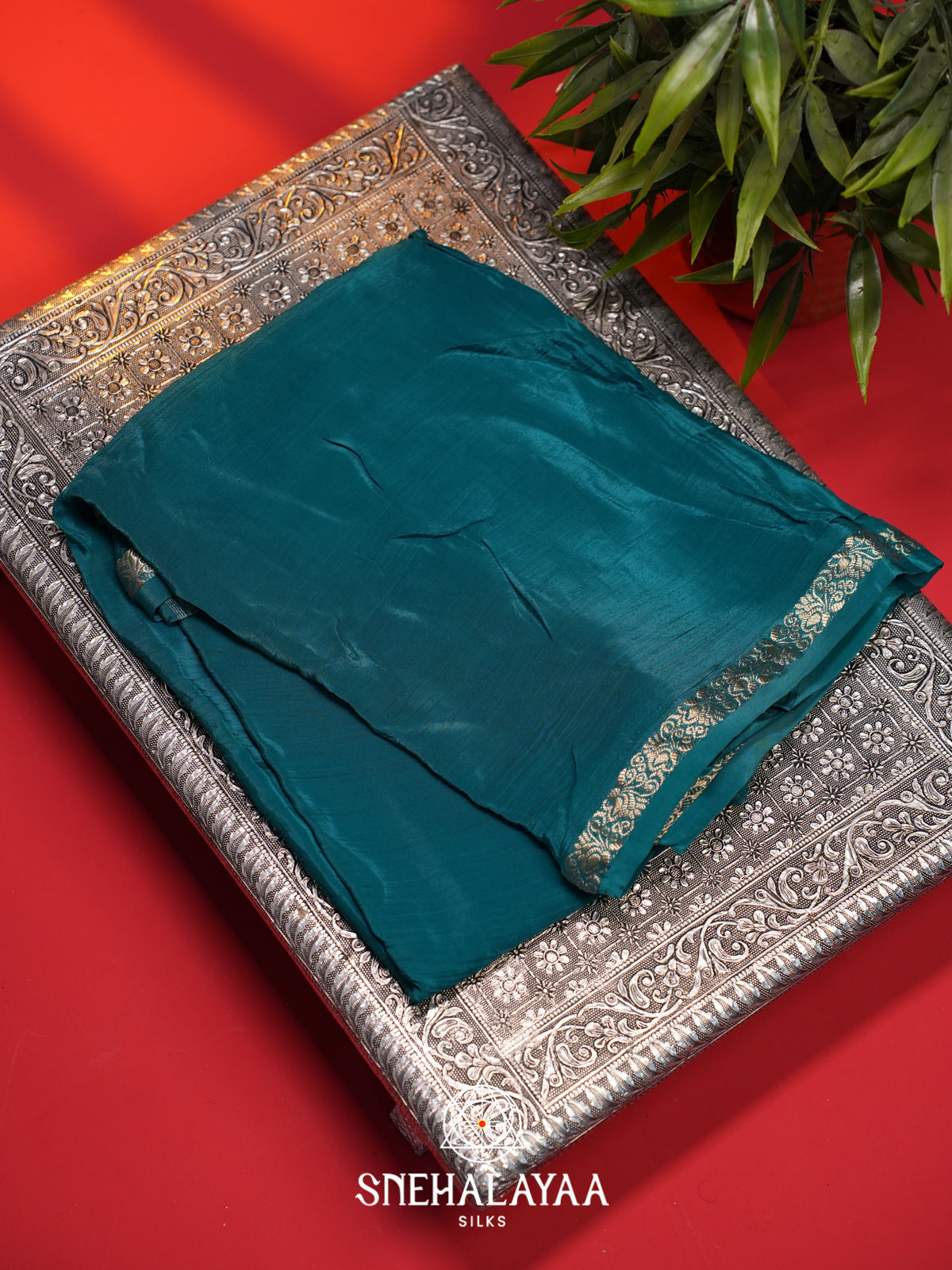 Peacock Blue Mysore Silk Saree