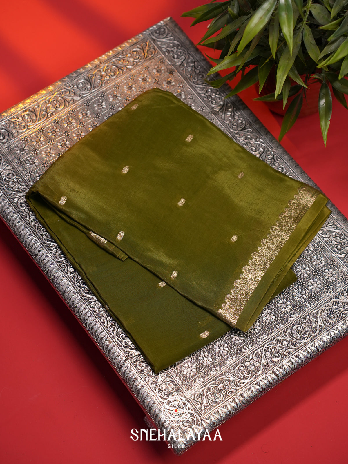 Olive Green Mysore Silk Saree
