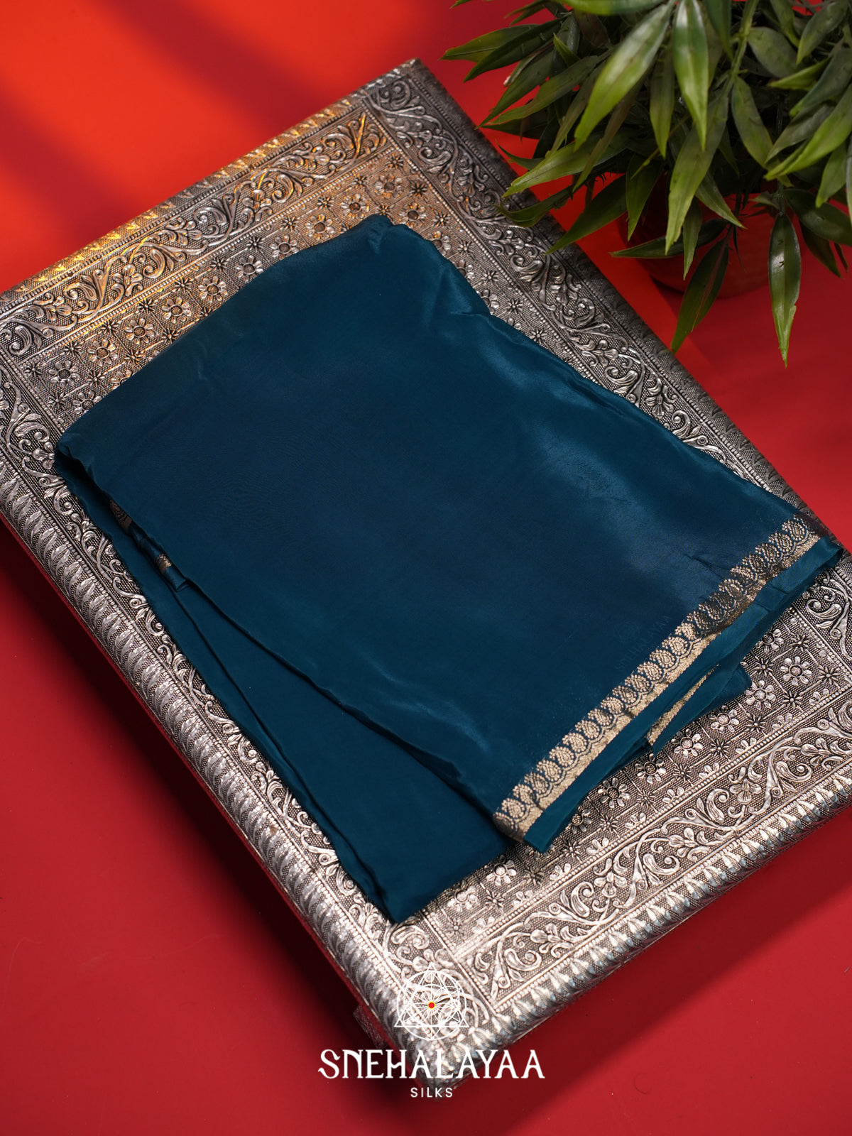 Peacock Blue Mysore Silk Saree