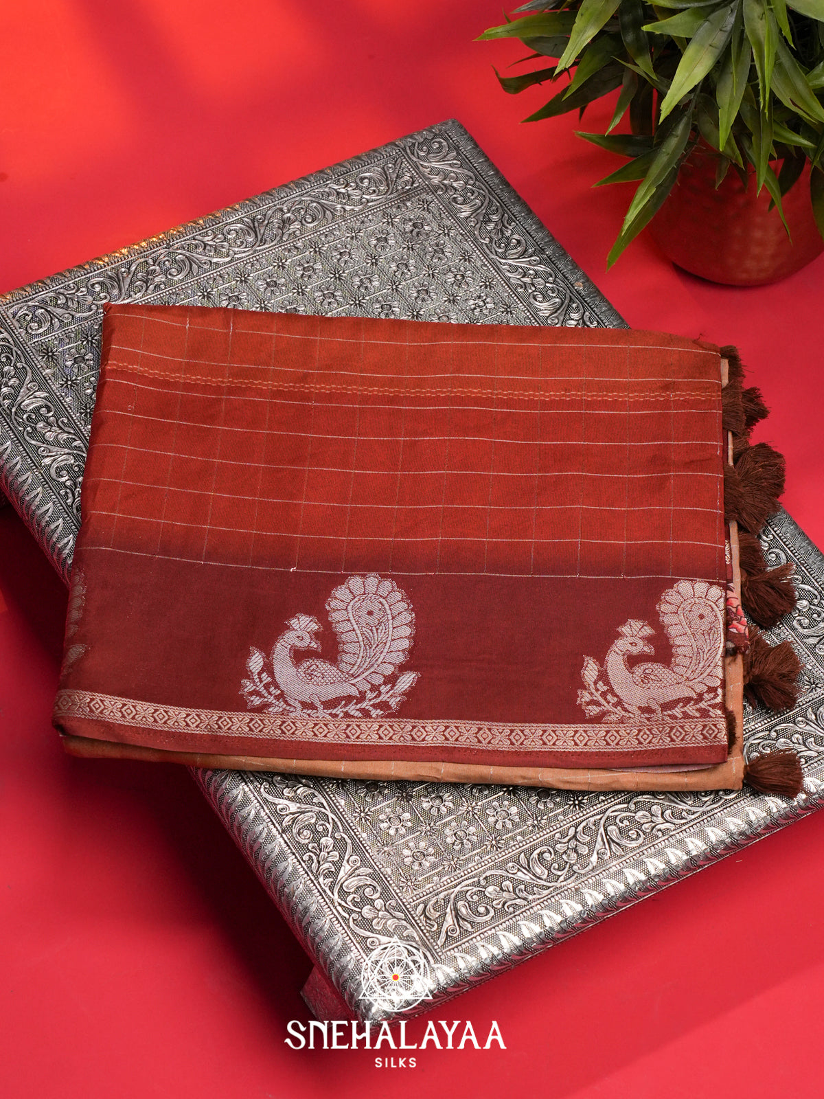 Burnt Orange Mysore Silk Saree
