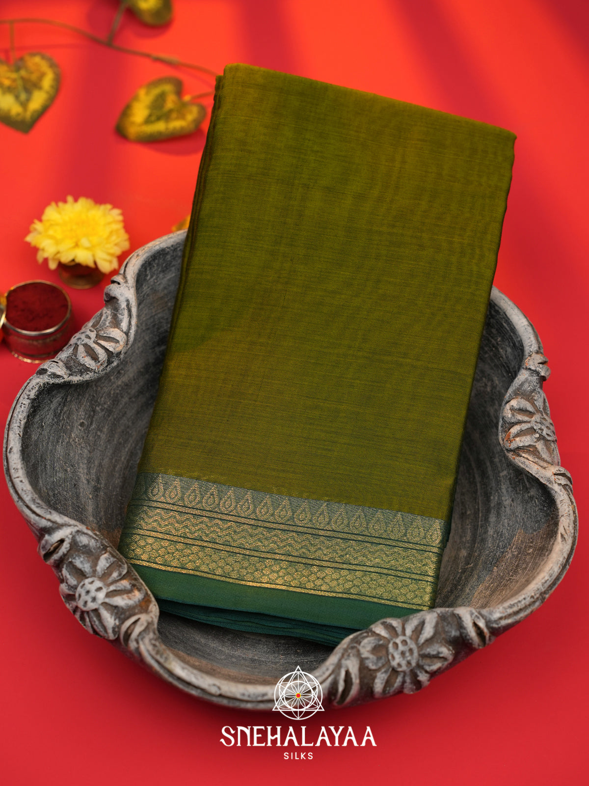 Olive Green Bengal Silk Cotton Saree