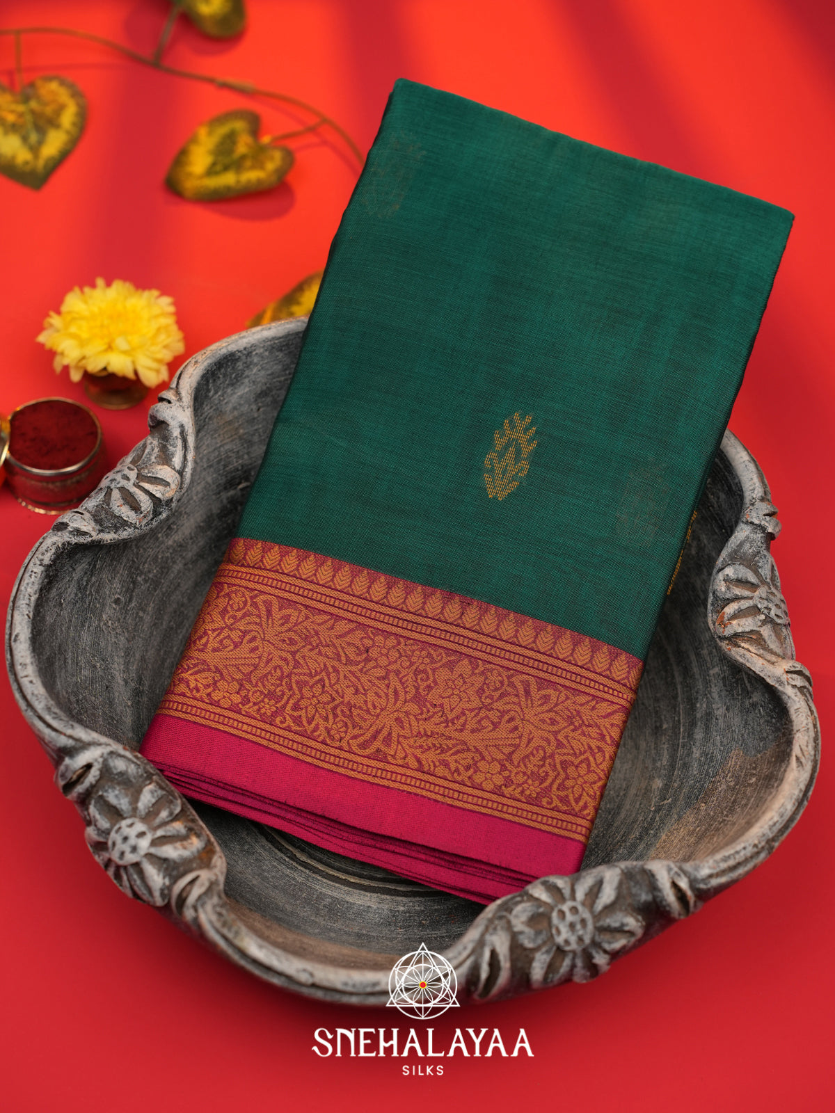 Bottle Green Bengal Silk Cotton Saree