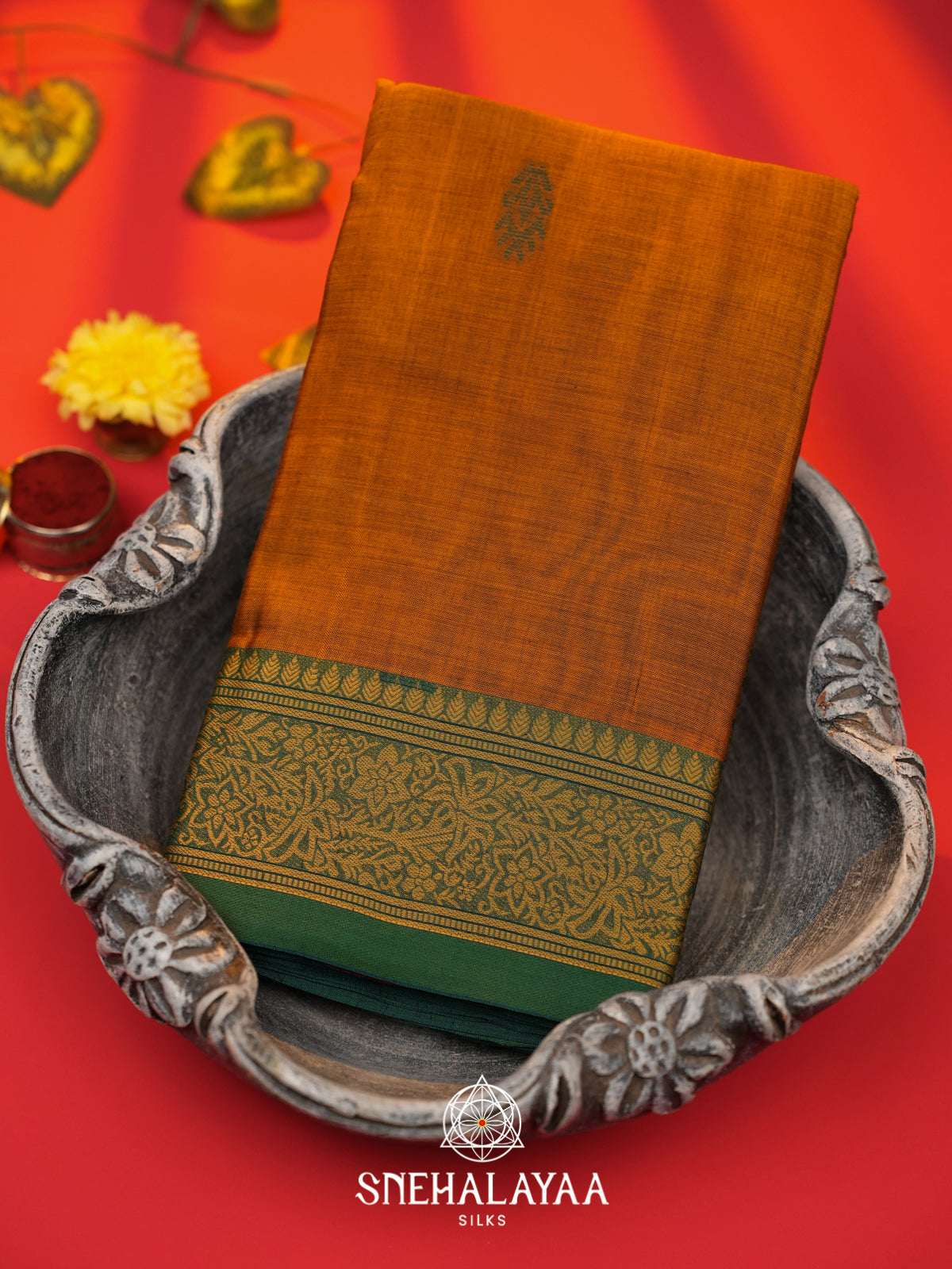 Orange Bengal Silk Cotton Saree