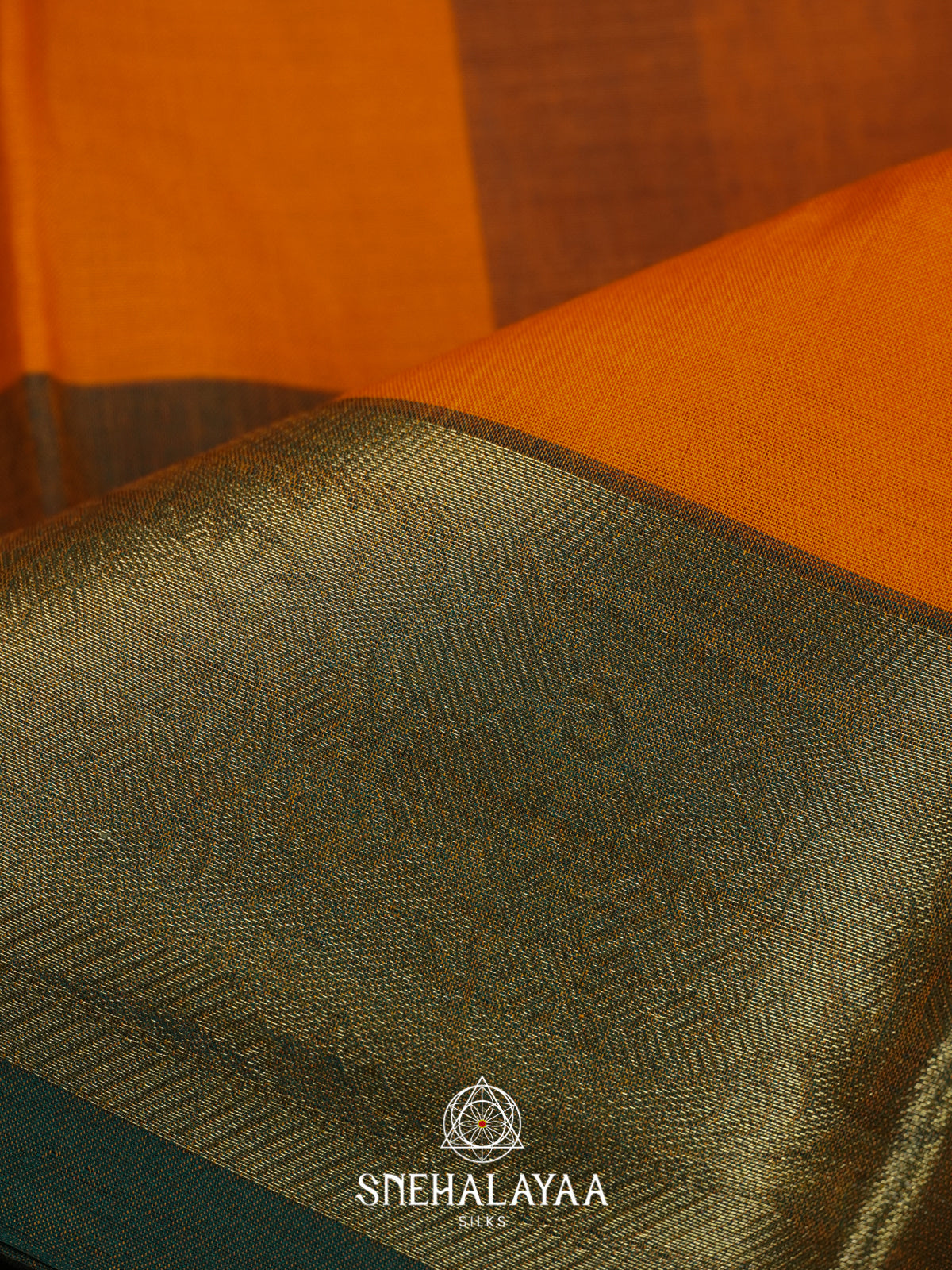 Orange with Bottle Green Checks Bengal Silk Cotton Saree