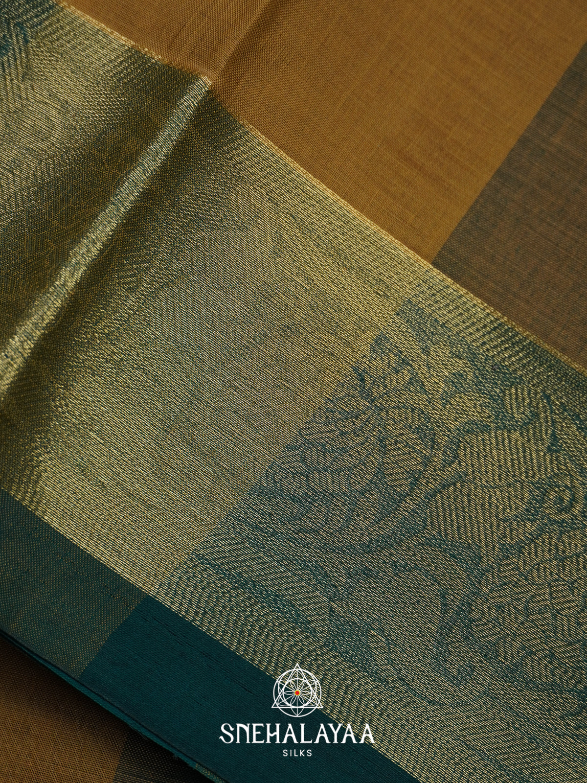 Mustard Gold with Green Checks Bengal Silk Cotton Saree