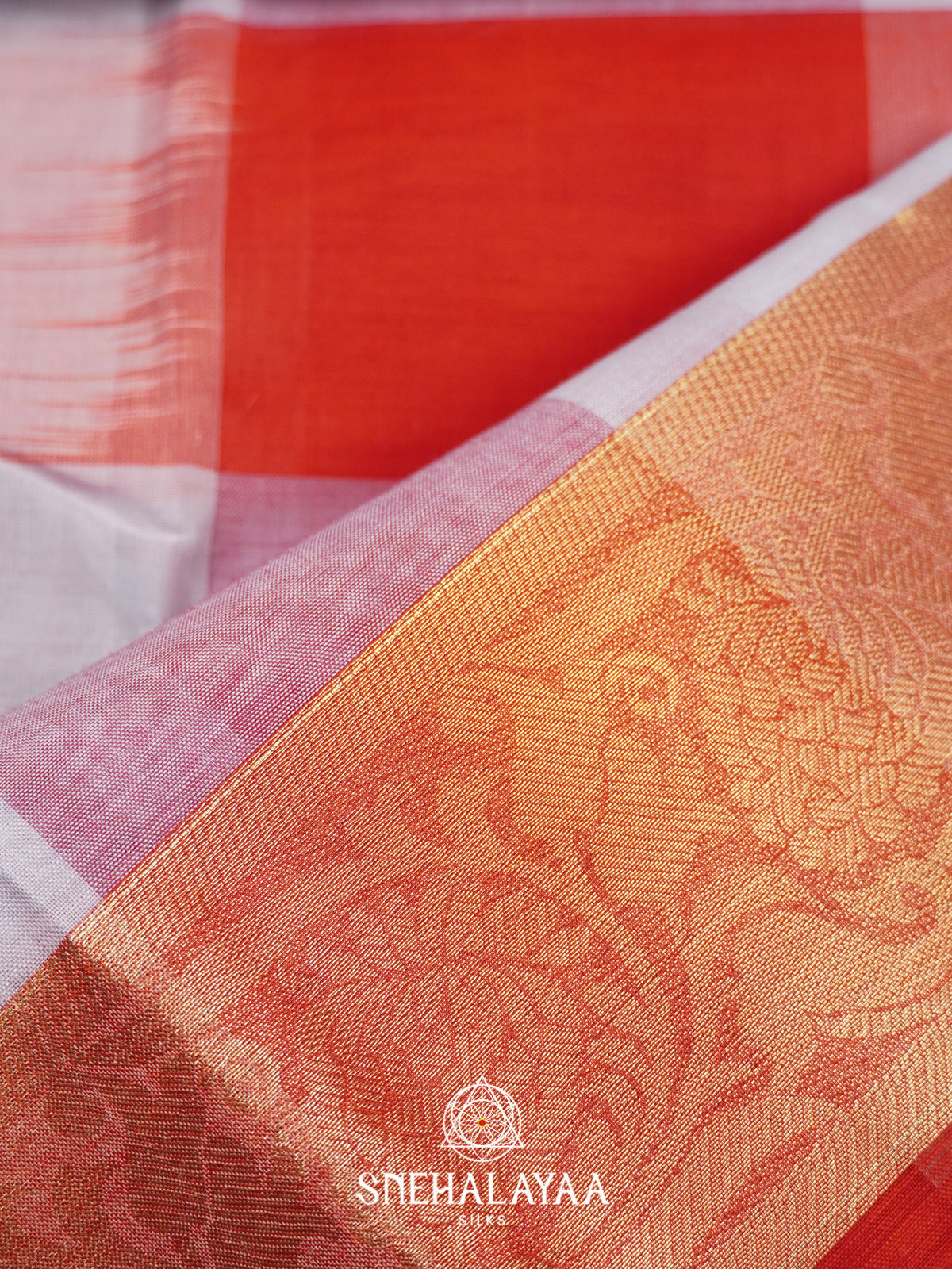 White with Red Checks Bengal Silk Cotton Saree
