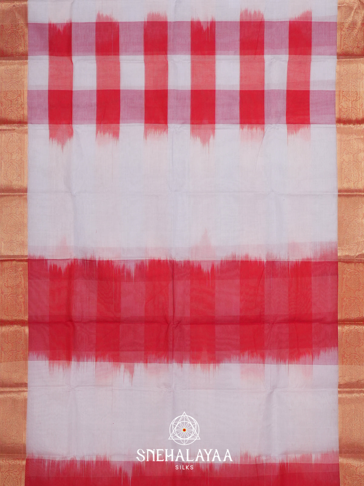 White with Red Checks Bengal Silk Cotton Saree