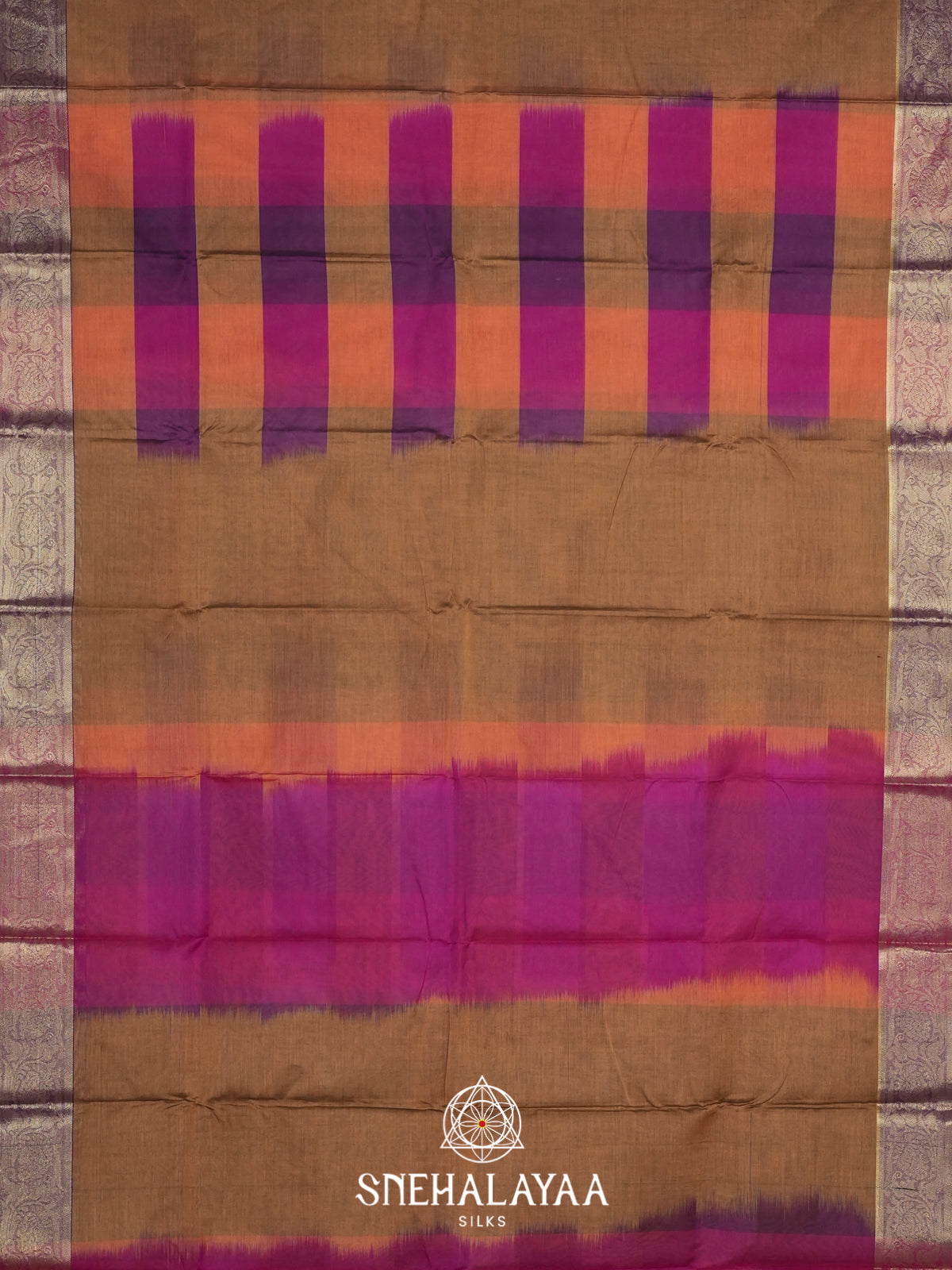Brown with Magenta Checks Bengal Silk Cotton Saree