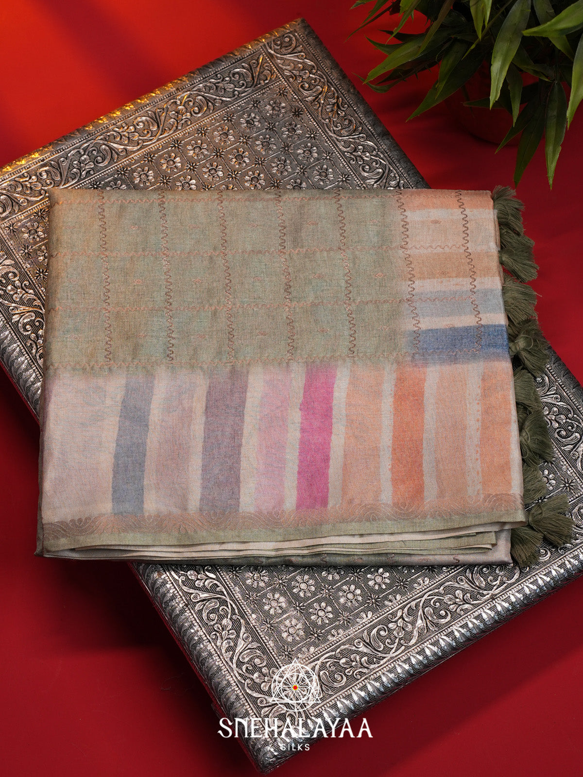 Sage Green Tussar Saree