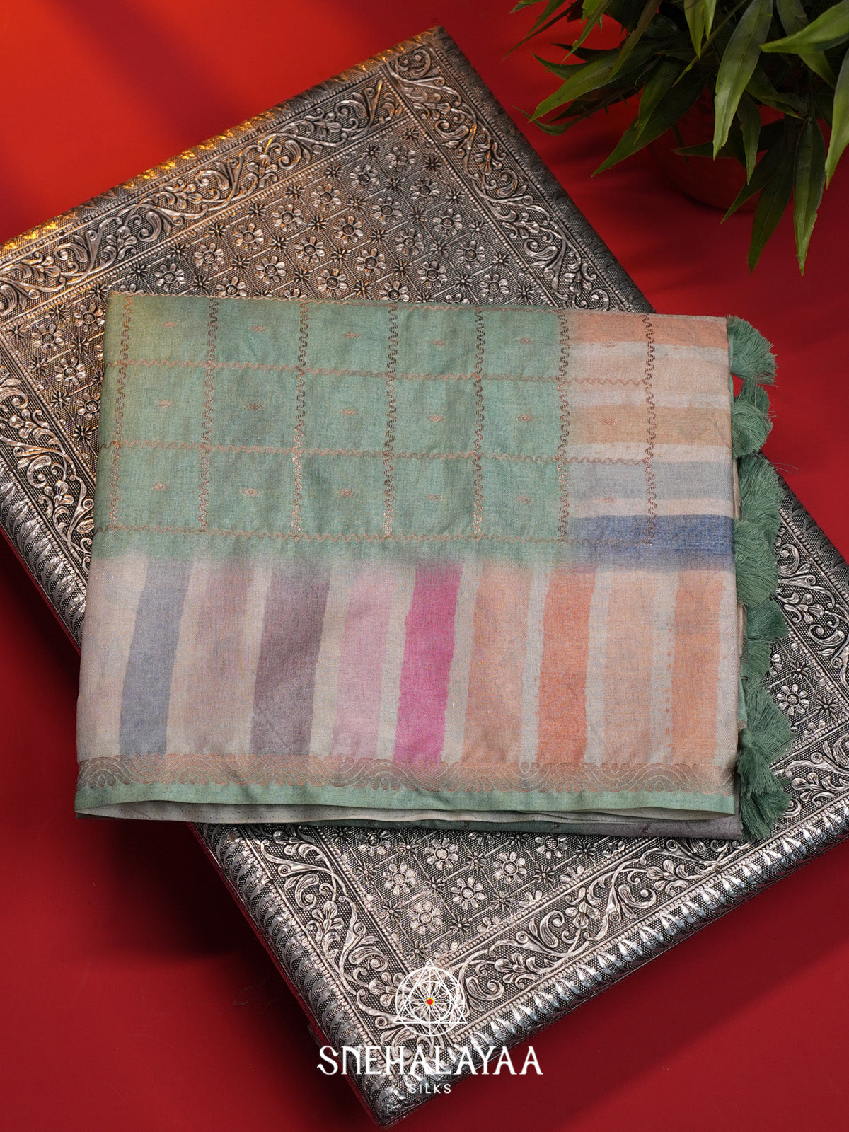Mint Green Tussar Saree