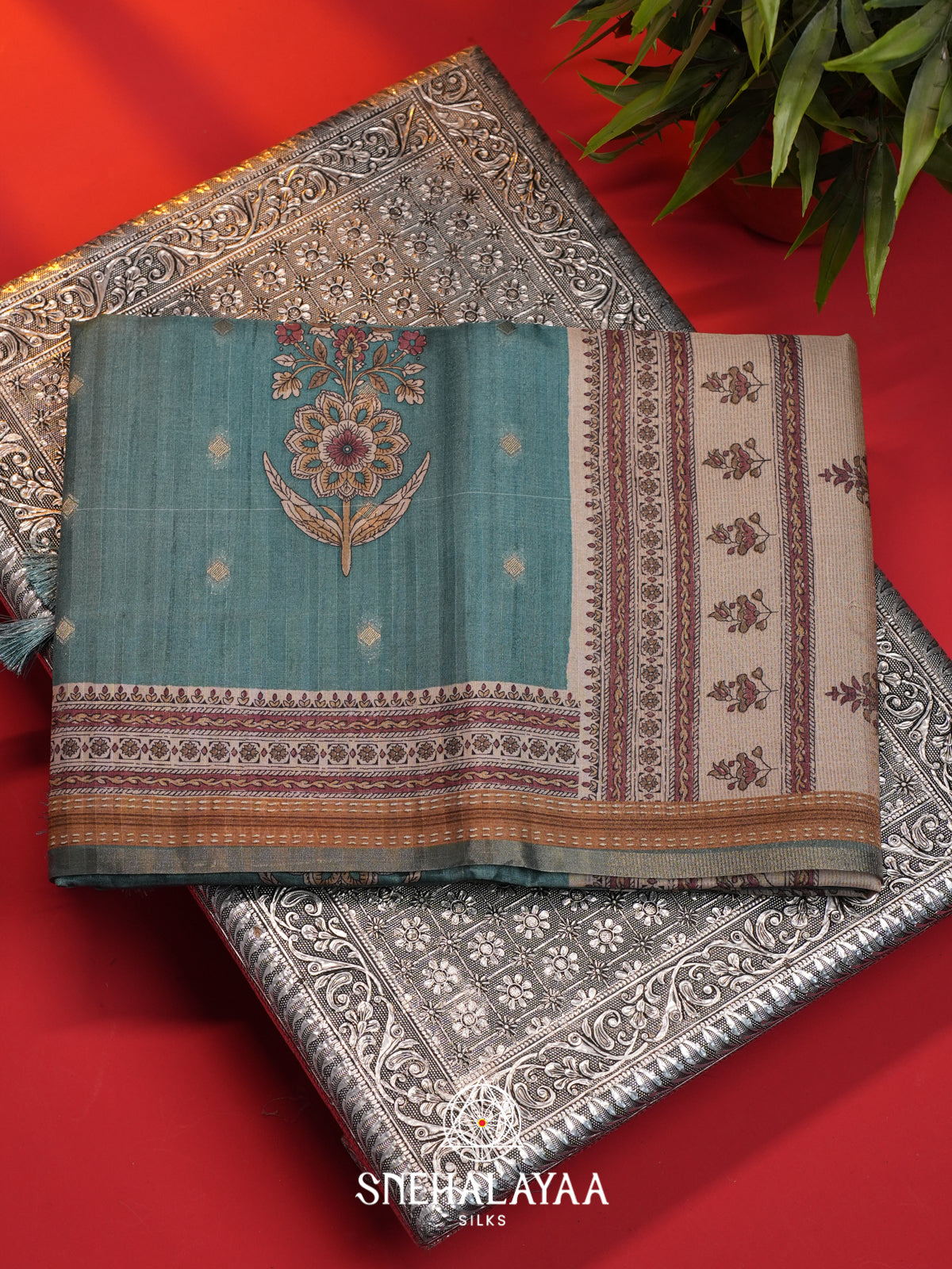 Sky Blue Tussar Saree