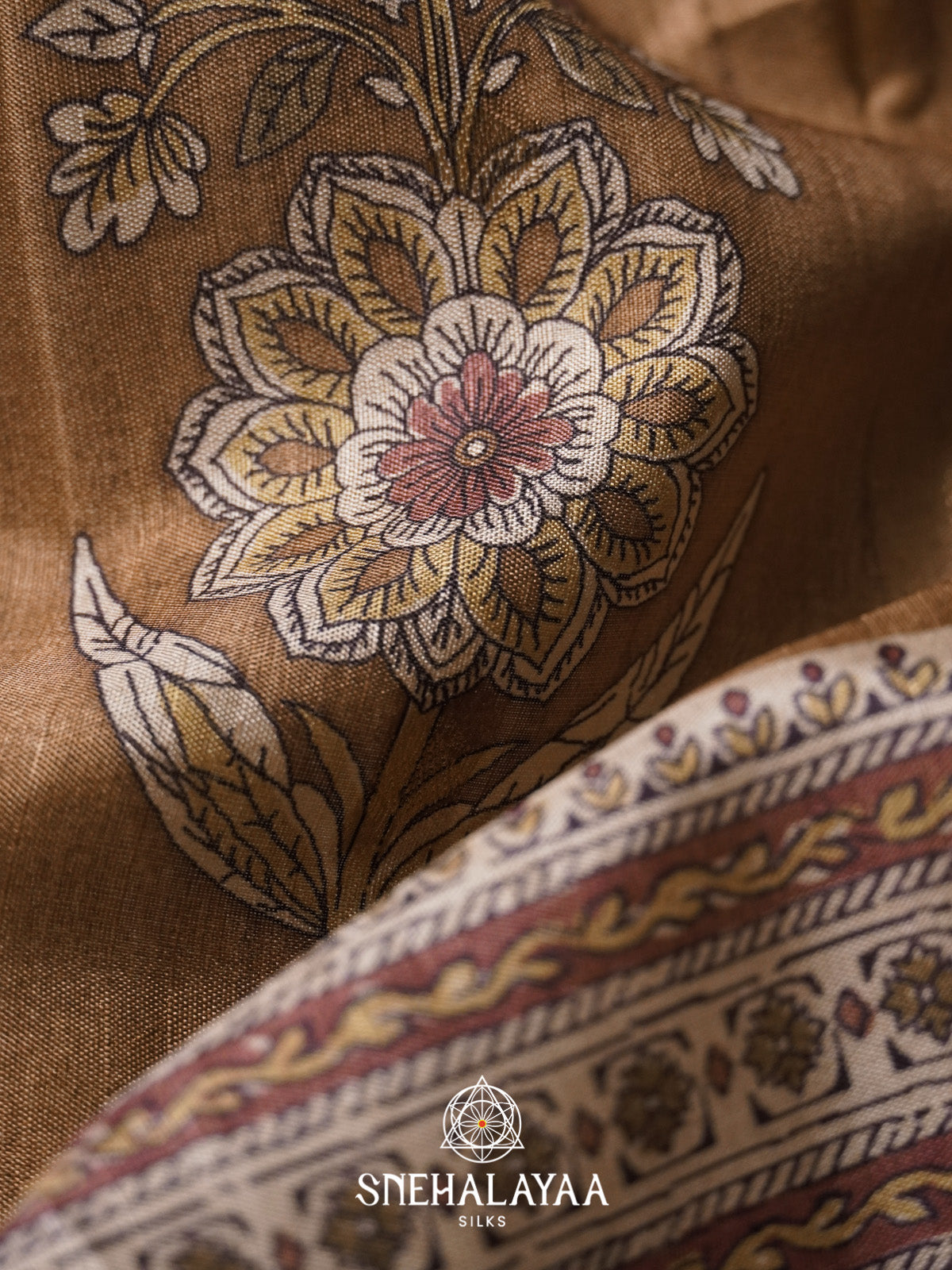 Khaki Brown Tussar Saree