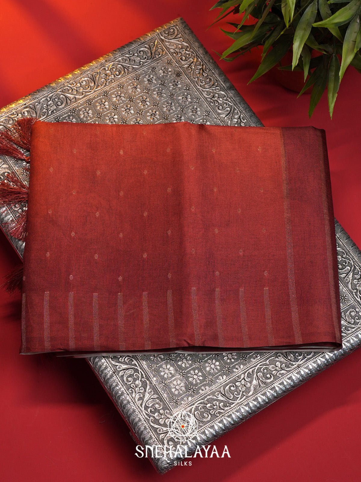 Rust Orange Tussar Saree