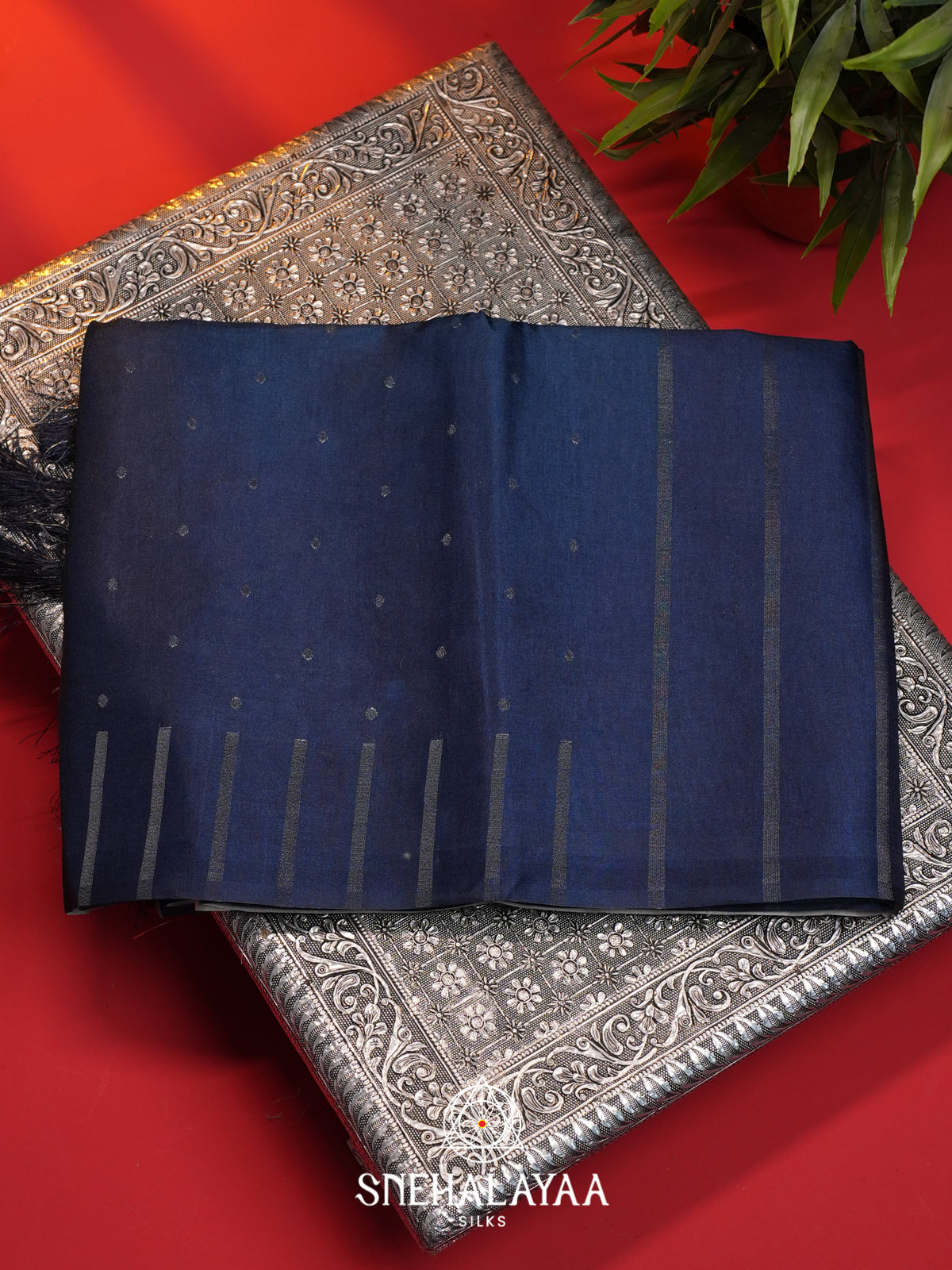 Navy Blue Tussar Saree